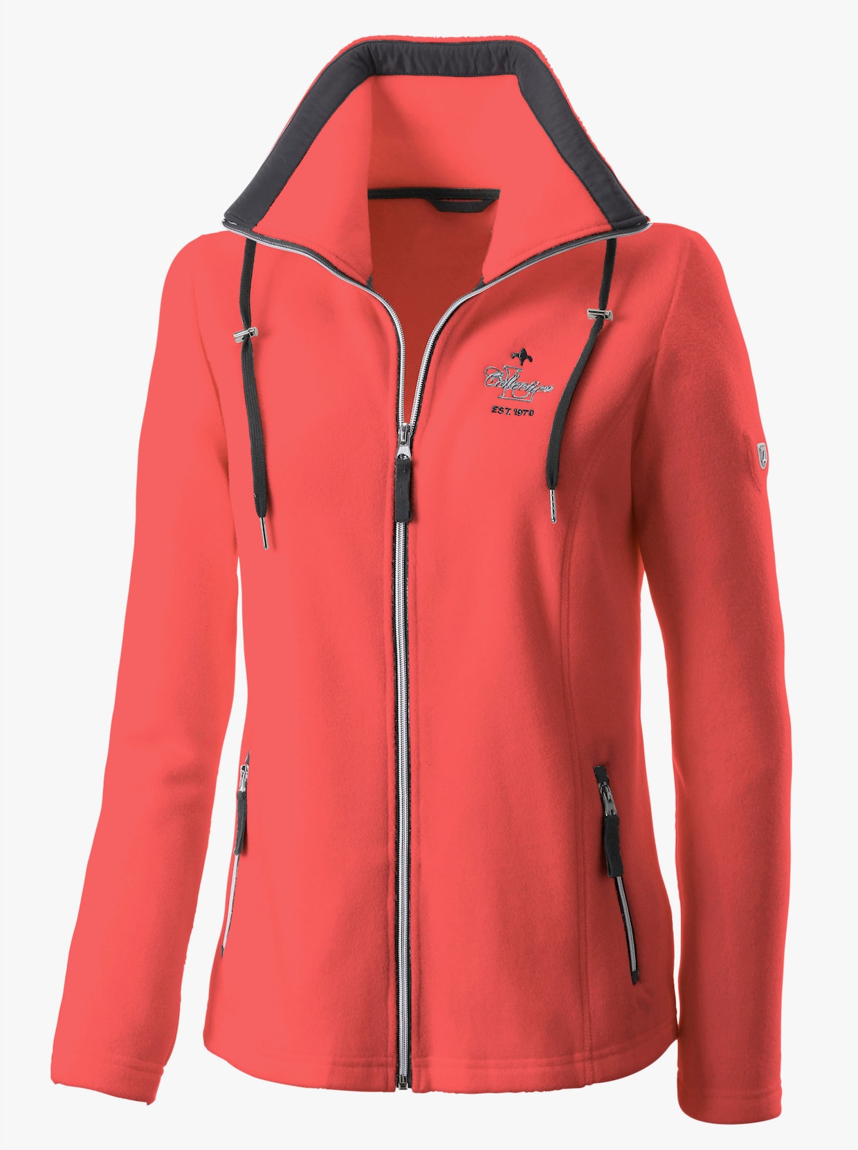 Fleecejacke mit schrägen Reißverschluss-Taschen - koralle