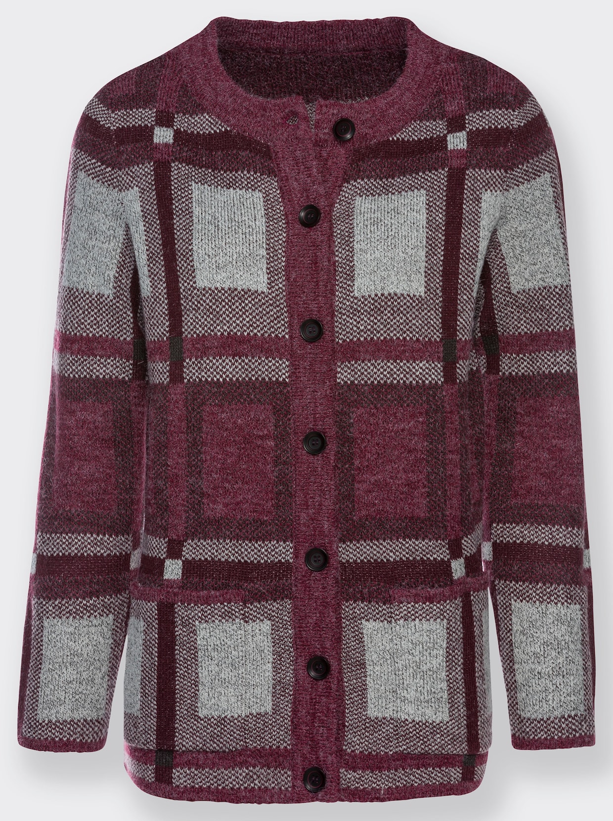 Strickjacke - bordeaux-graphit-gemustert