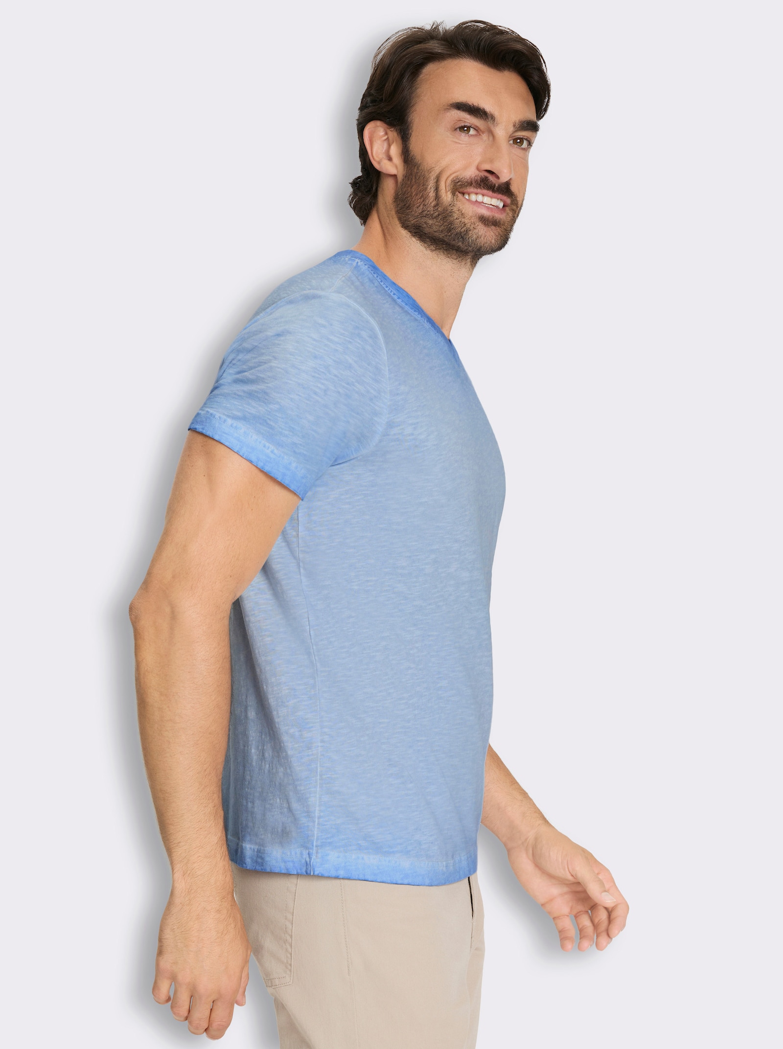 Kurzarmshirt aus reiner Baumwolle - himmelblau