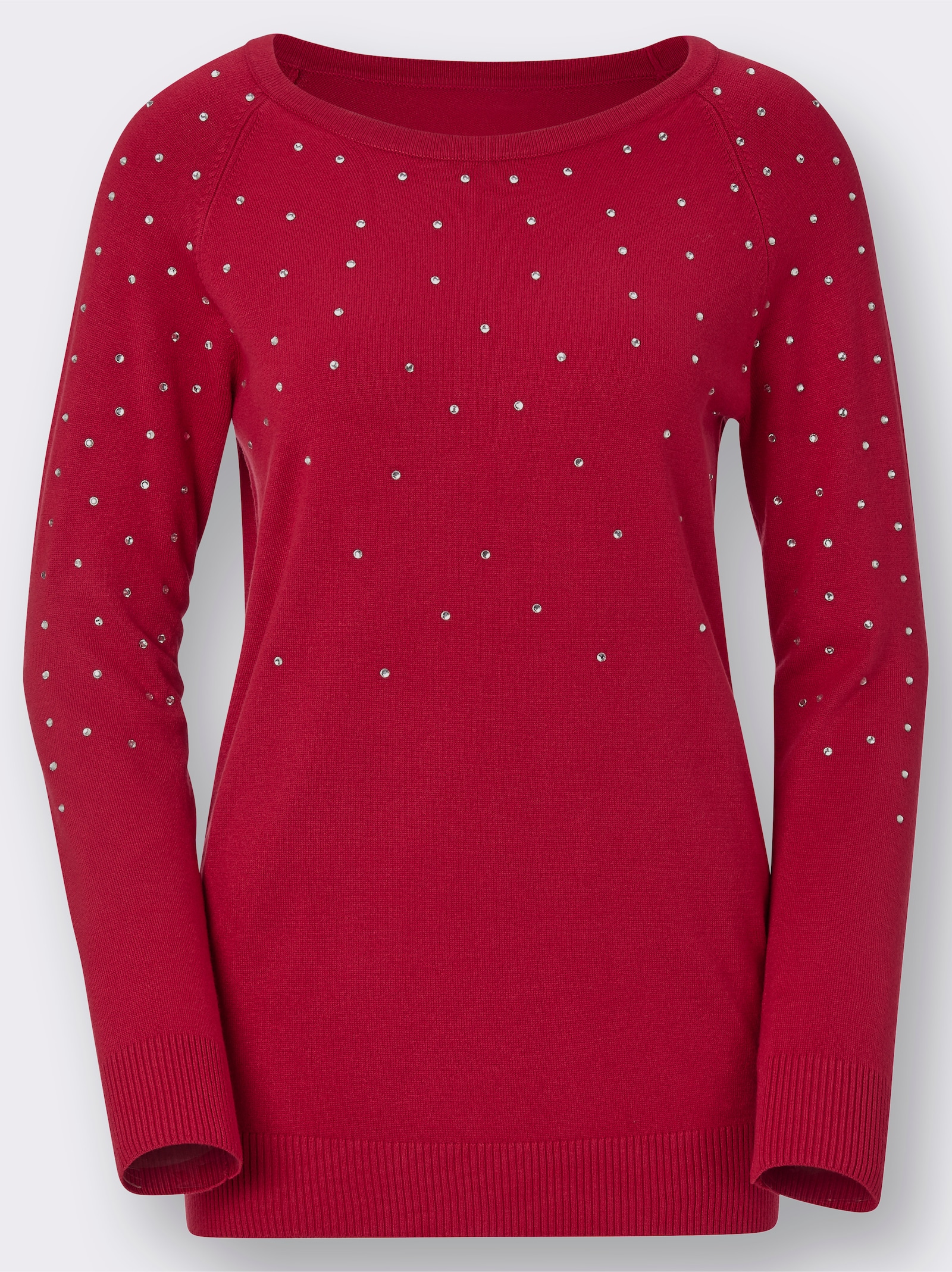 Langarm-Pullover mit Glitzersteinchen - rot