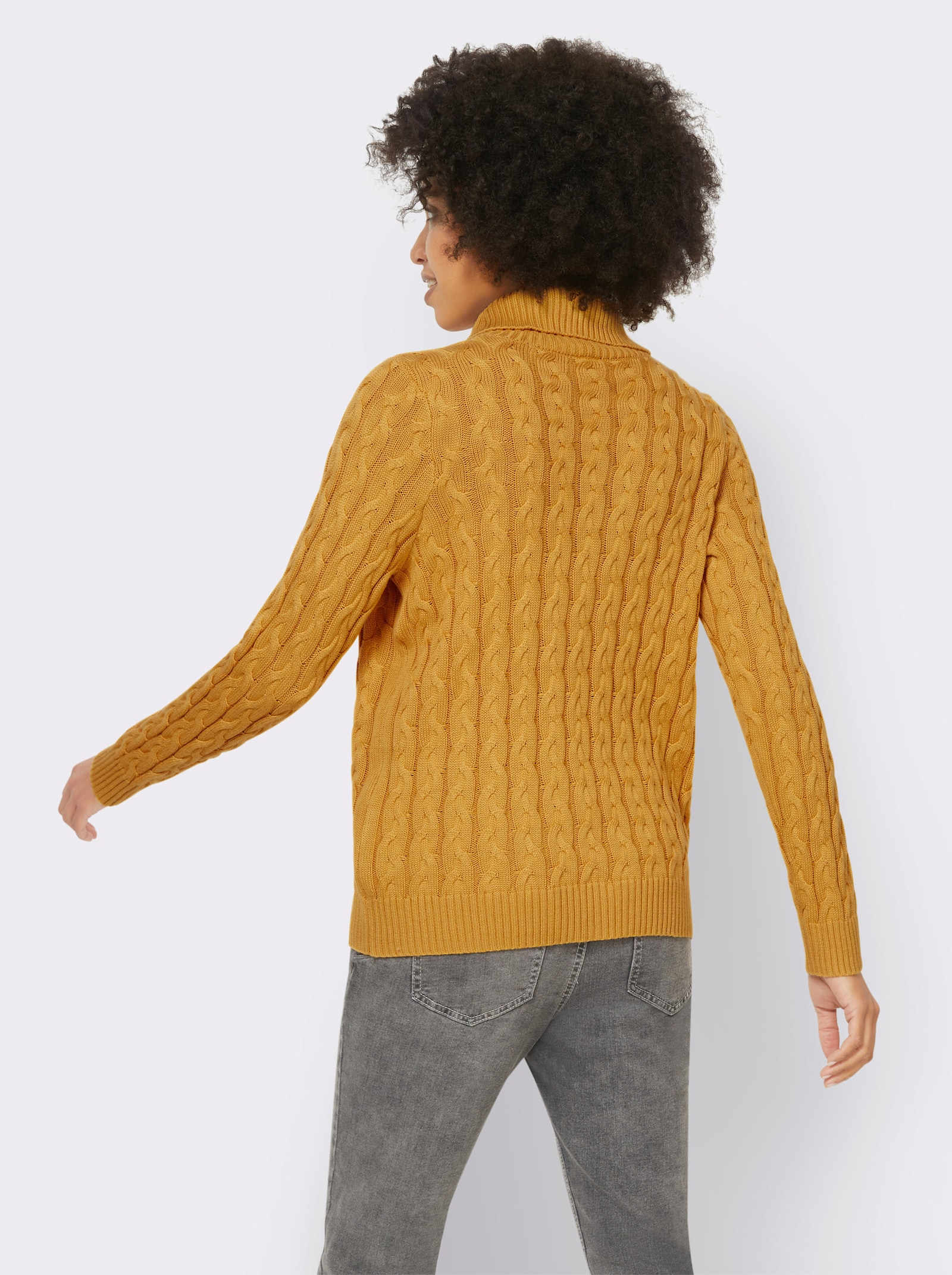 heine Feinstrickpullover mit Zopfmuster - ocker
