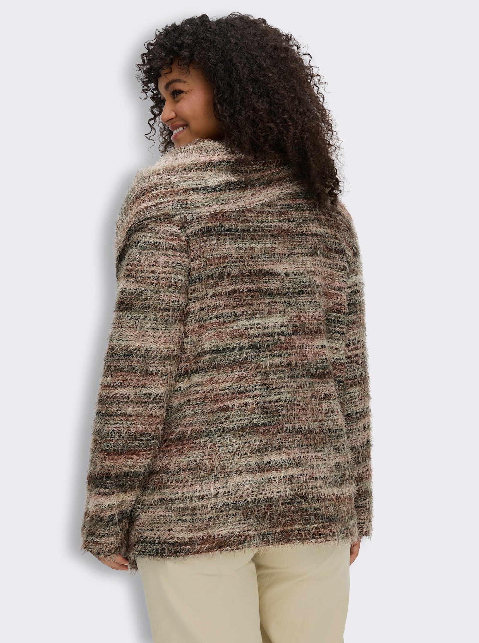 sheego by Joe Browns Strickjacke mit raffiniertem Schalkragen - moos-beige