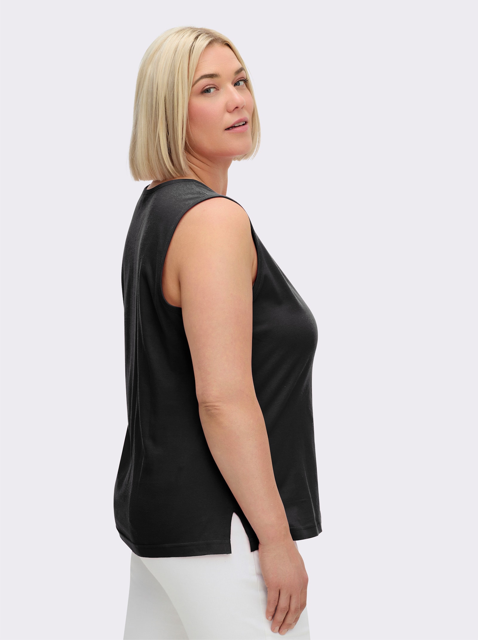 Shirttop mit Seitenschlitzen - schwarz