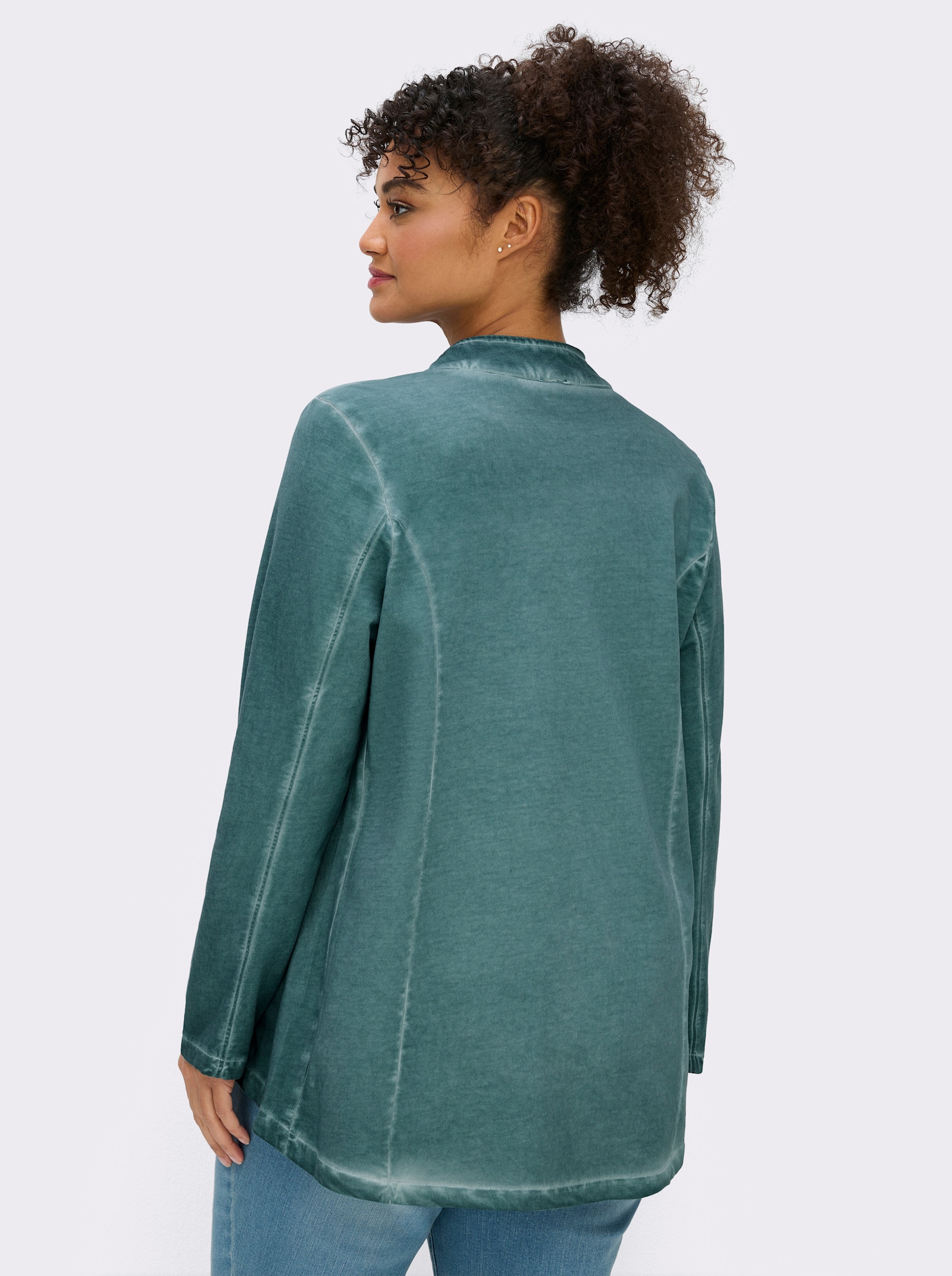 Sweatjacke in Oil-dyed-Optik - jade
