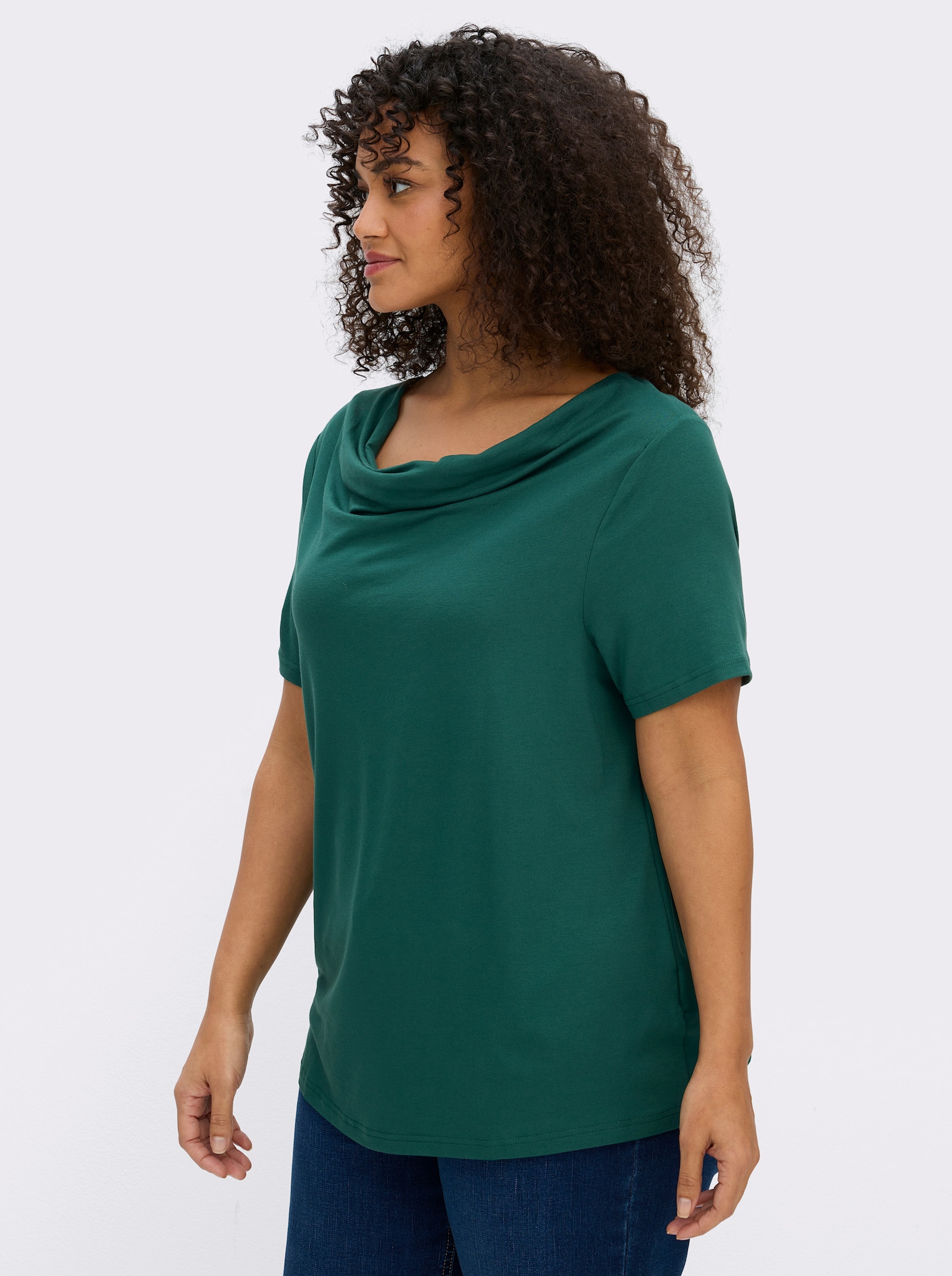 Wasserfallshirt mit kurzen Ärmeln - tannengrün