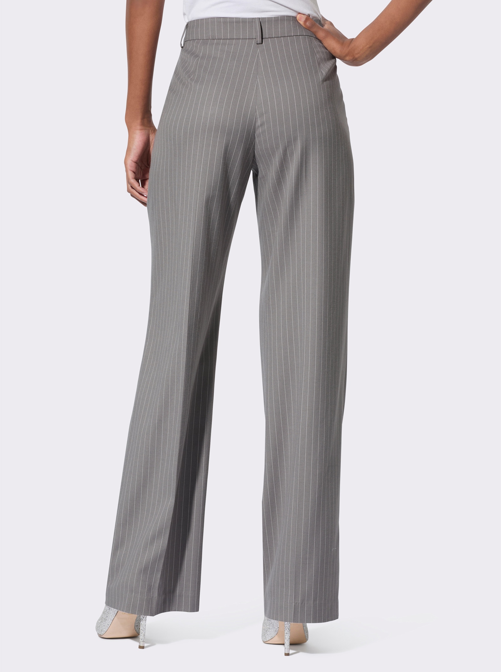 Anzughose mit Bundfalten - grau-ecru-gestreift