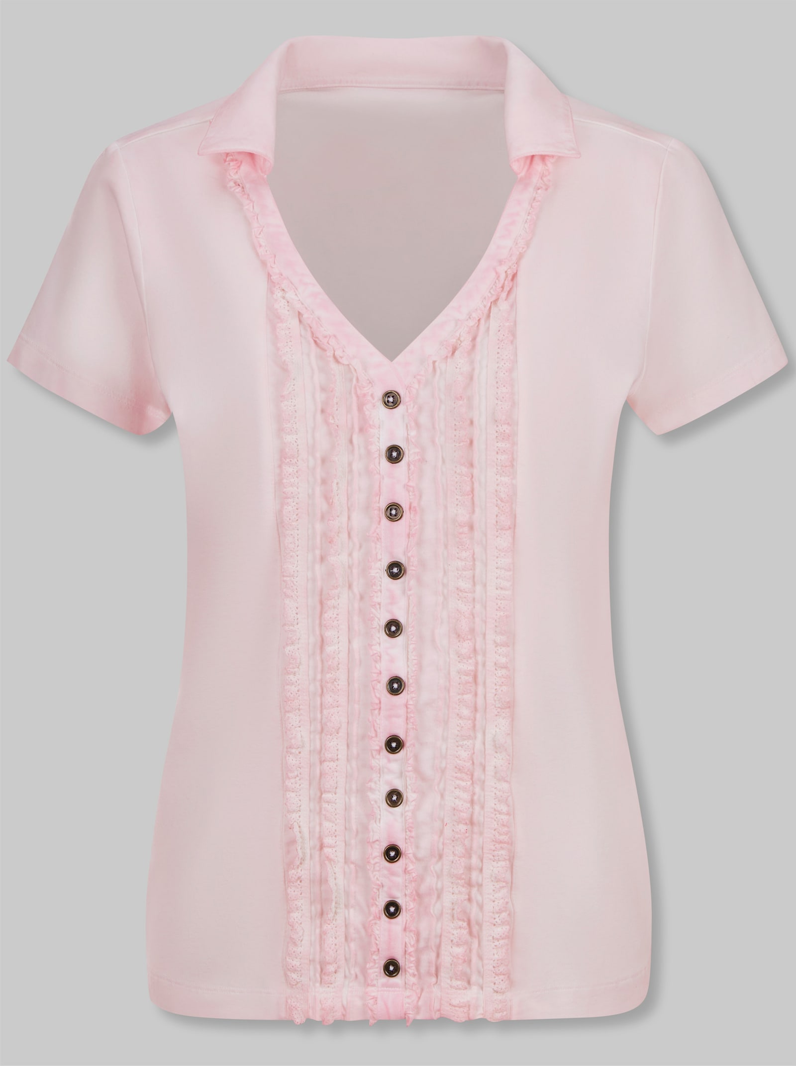 heine V-Shirt mit Rüschen - hellrosé