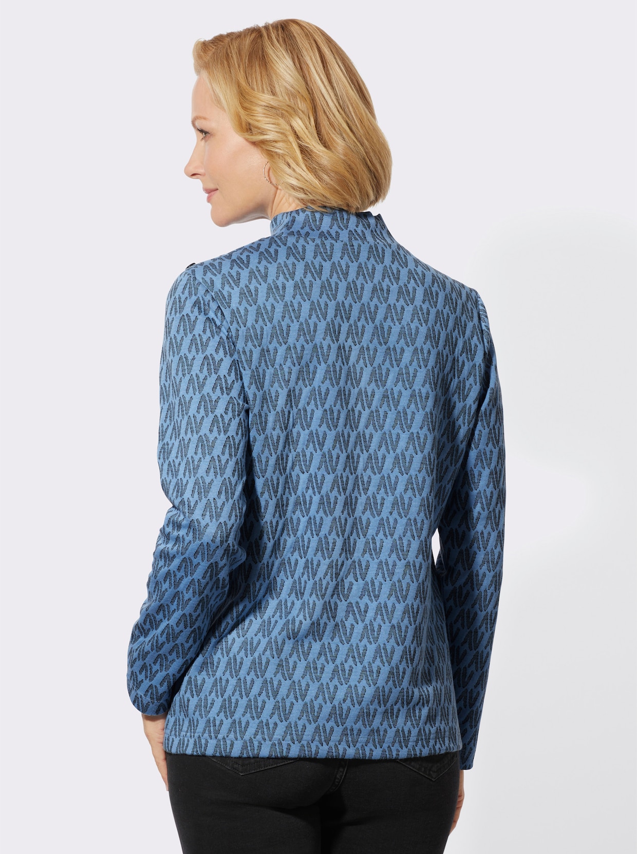 Shirt met opstaande kraag - middenblauw/zwart gedessineerd