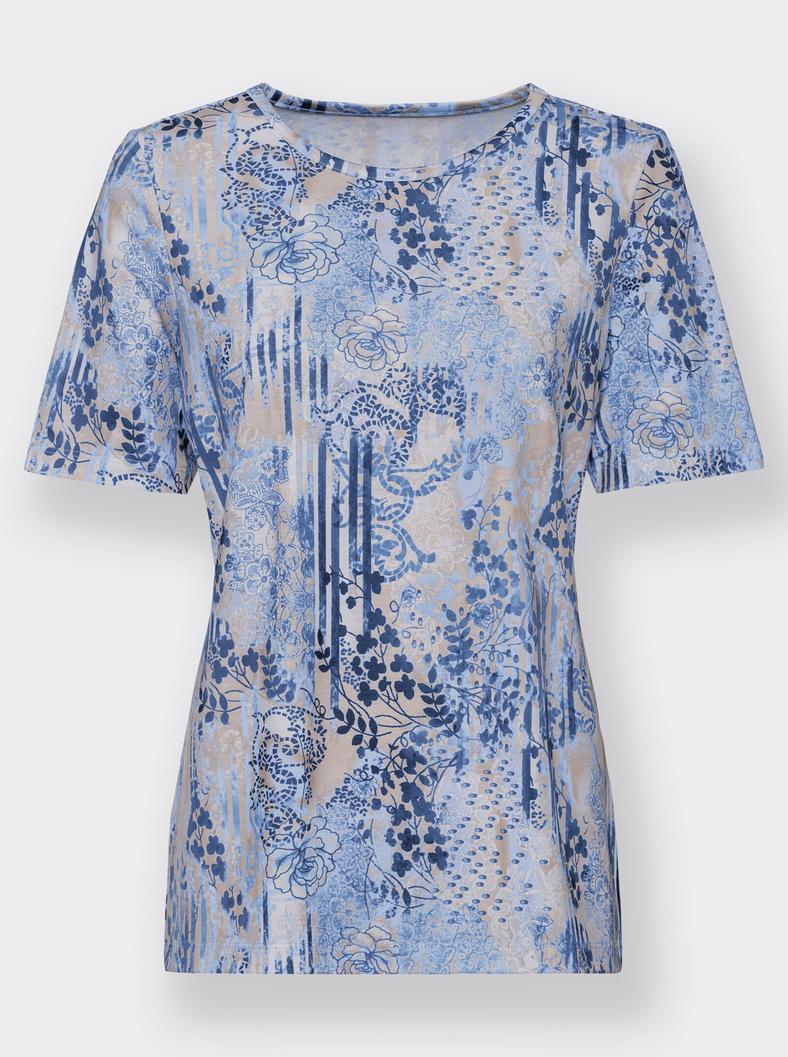 Rundhalsshirt mit Kurzarm - himmelblau-nachtblau-bedruckt