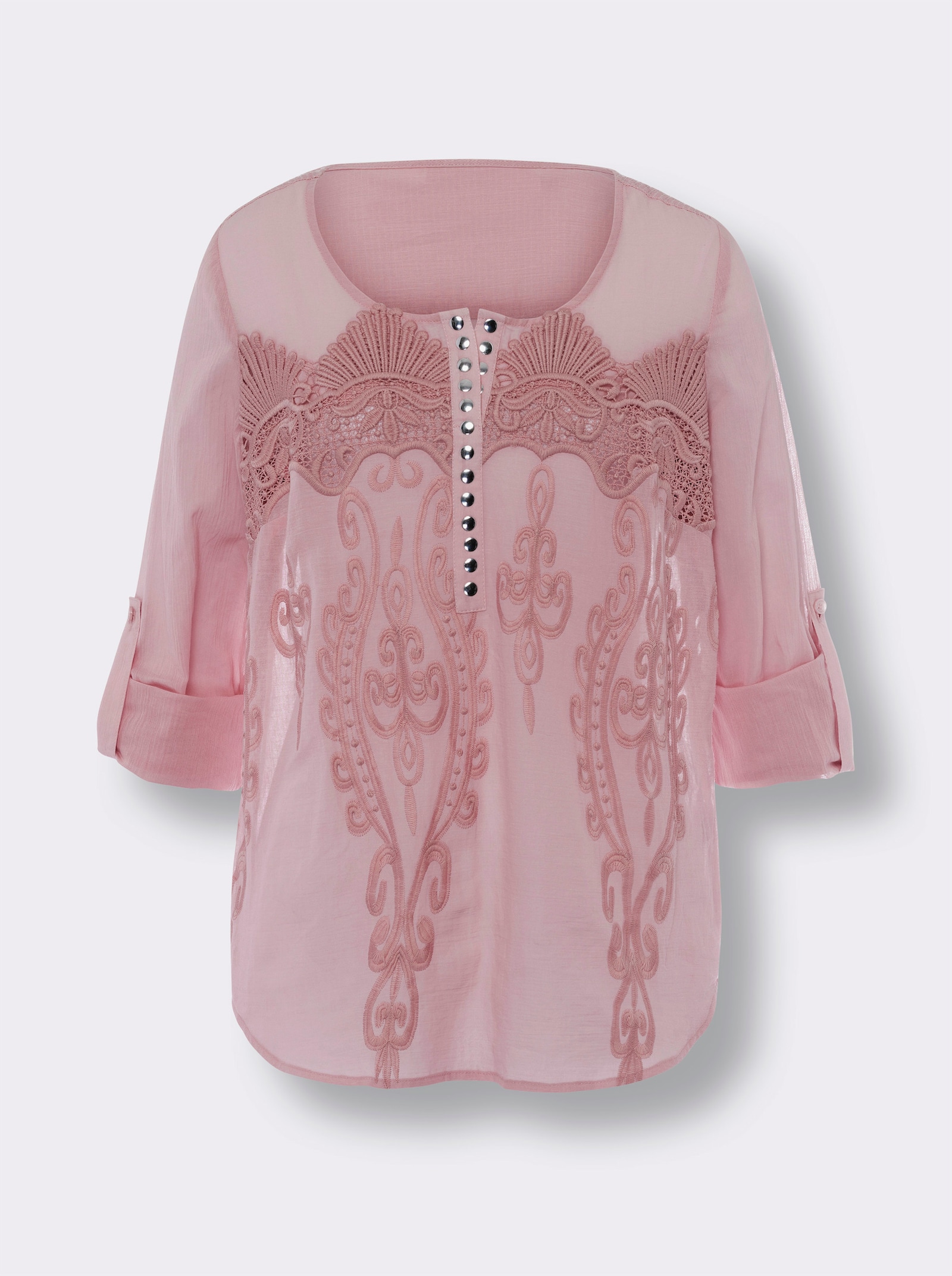 heine Baumwollbluse mit Lochstickerei - rosenquarz