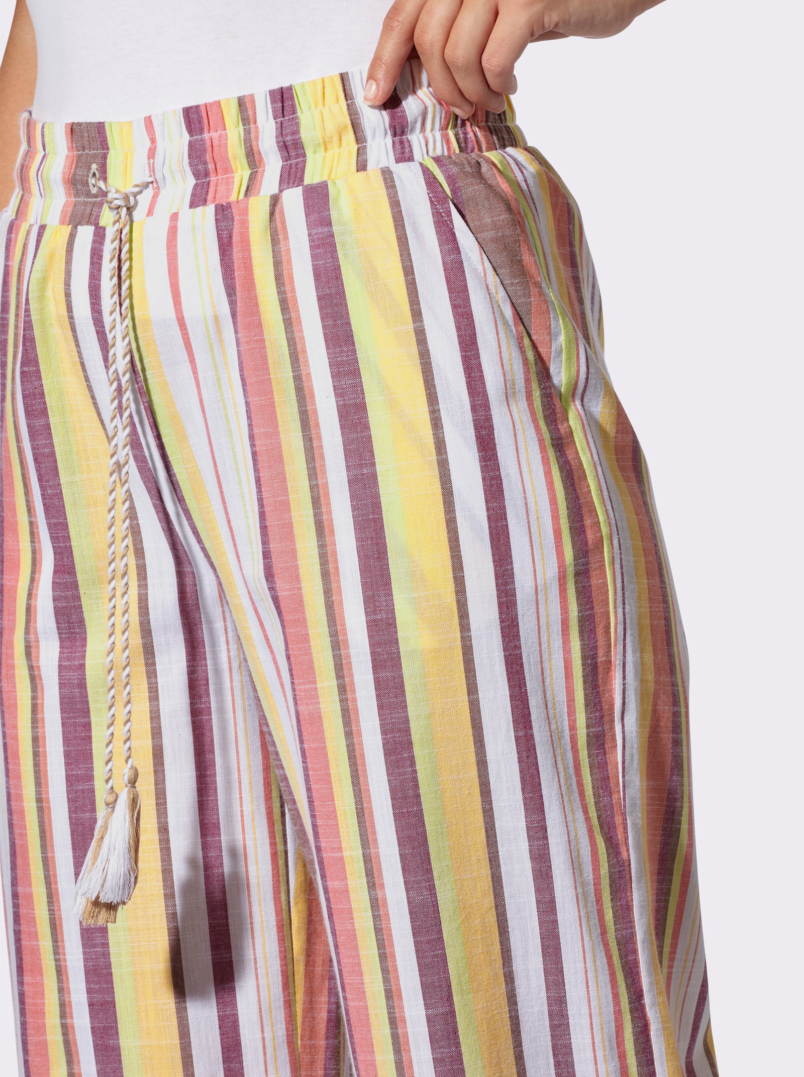 Schlupfhose mit breitem Dehnbund - pistazie-ecru-gestreift