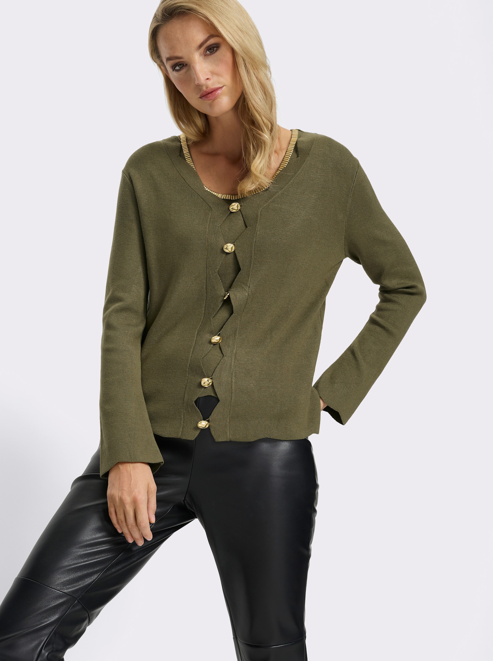 heine Twin-Set mit Wellenkanten - oliv