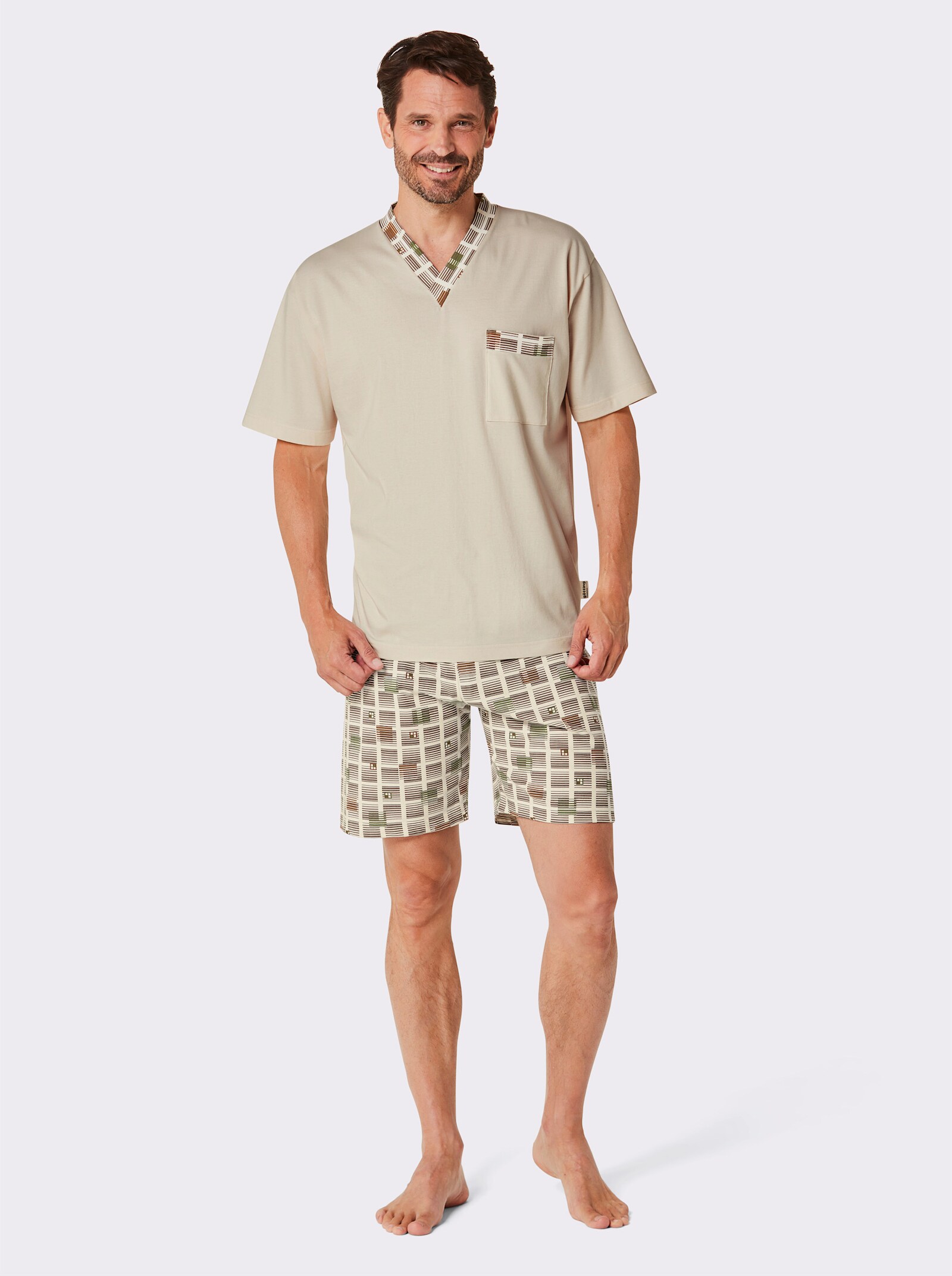 götting shortama - champagne/olijf bedrukt