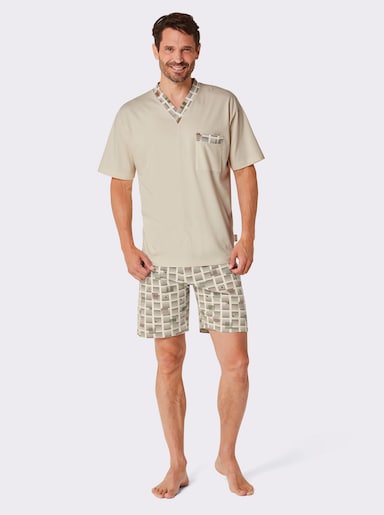 götting Shorty - champagner-oliv-bedruckt