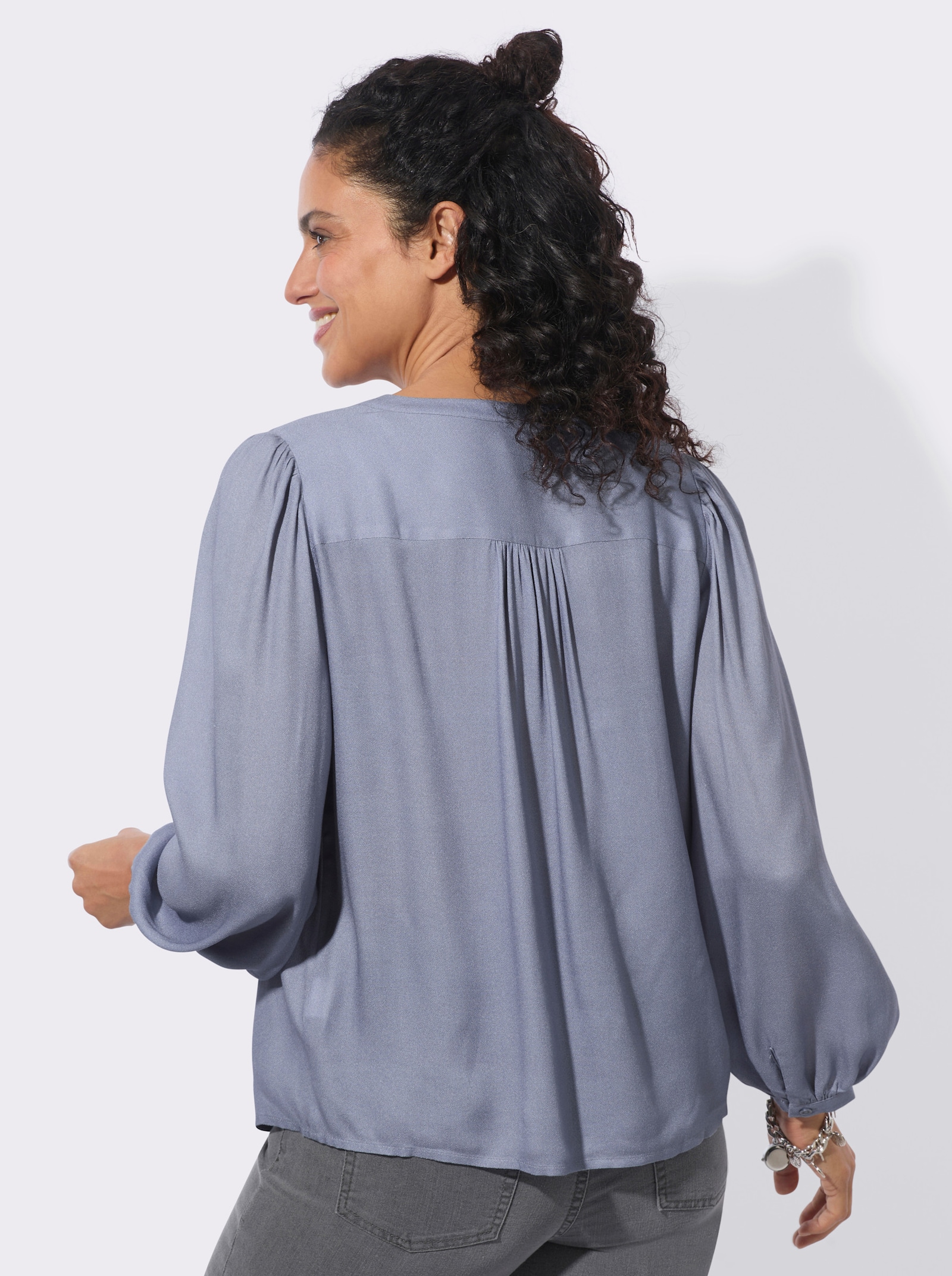 Longbluse in Crêpe-Qualität - taubenblau