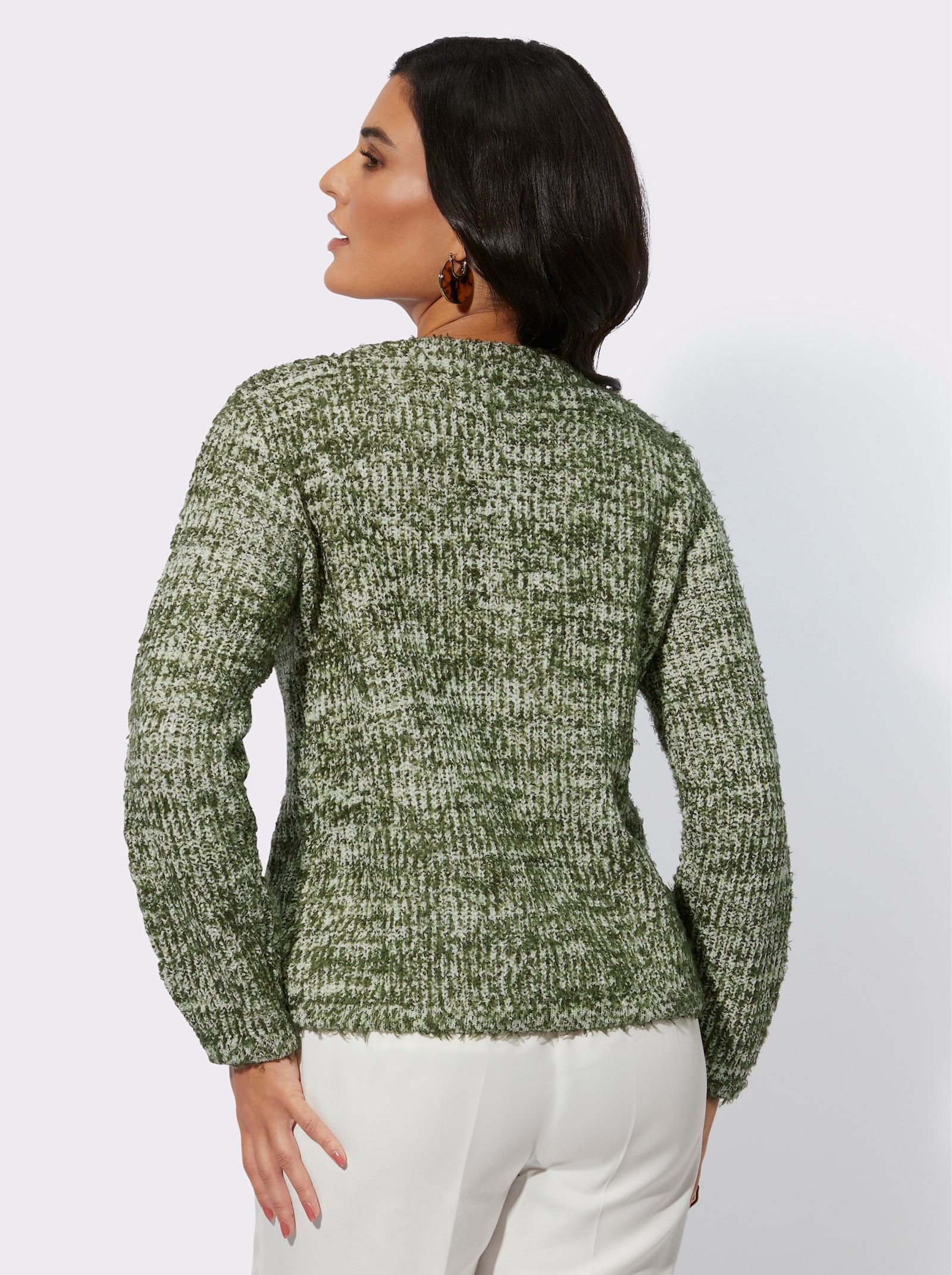 Strickjacke mit Hakenverschluss - ecru-khaki-gemustert