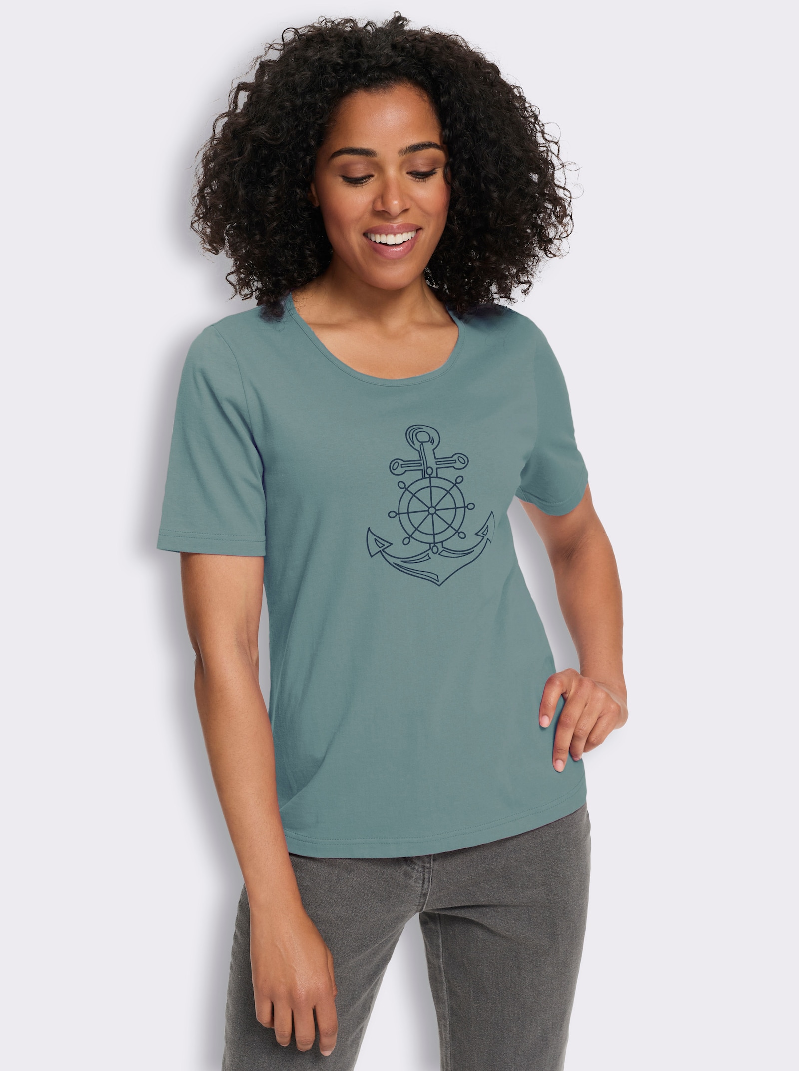 Shirt met korte mouwen en ankermotief - jade