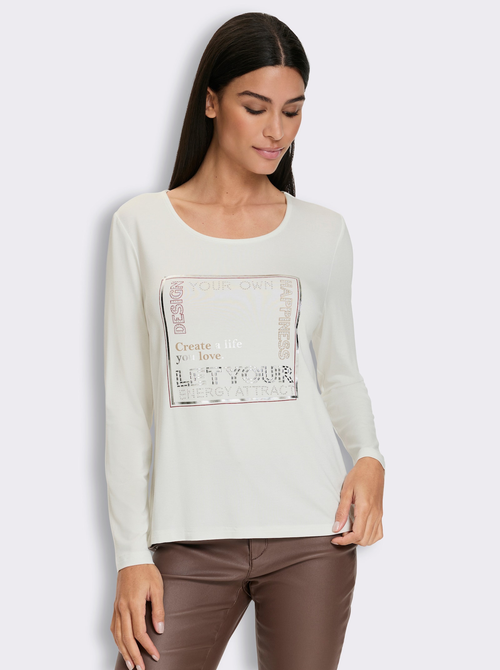 heine Langarmshirt mit Foliendruck - ecru