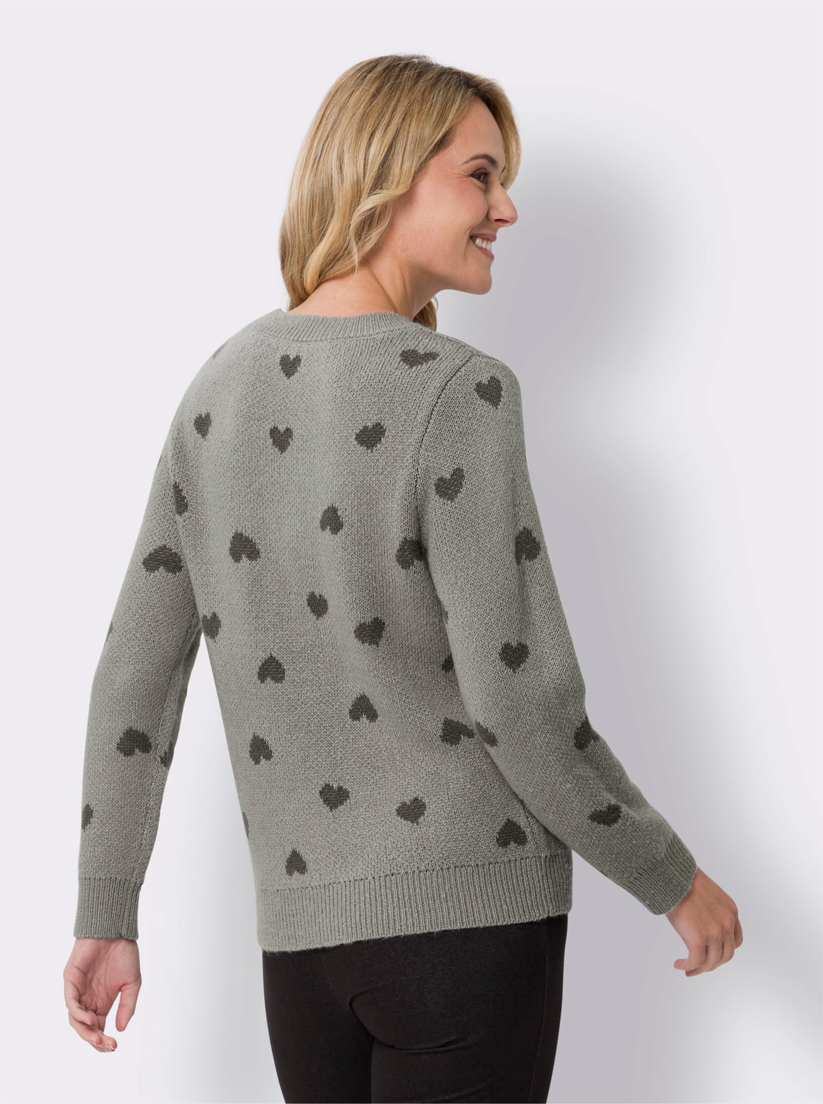 Pulóver s dlhými rukávmi a srdiečkovým vzorom - tmavosivo-antracitový vzor