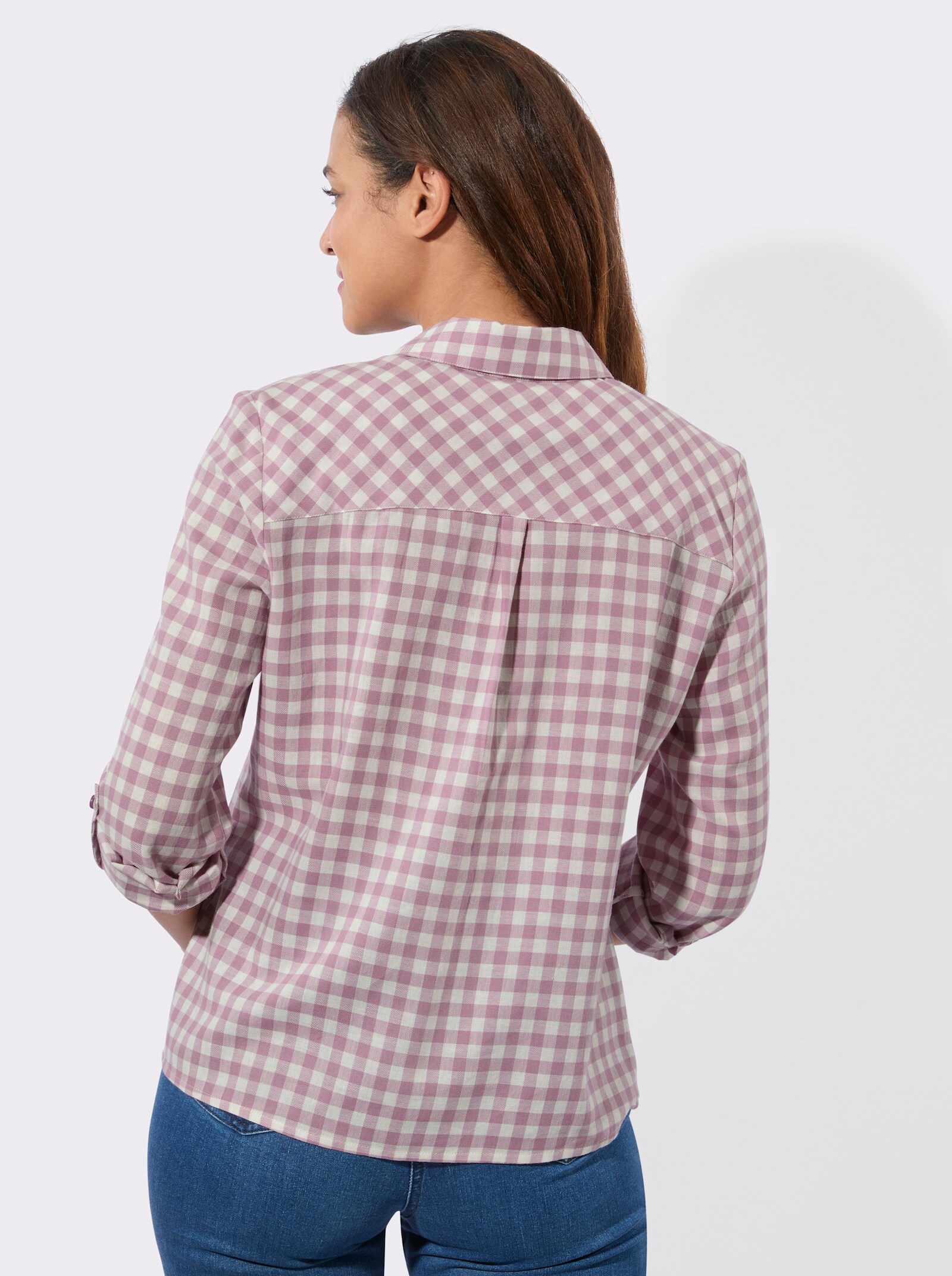 Flanellbluse im Karo-Dessin - mauve-ecru-kariert