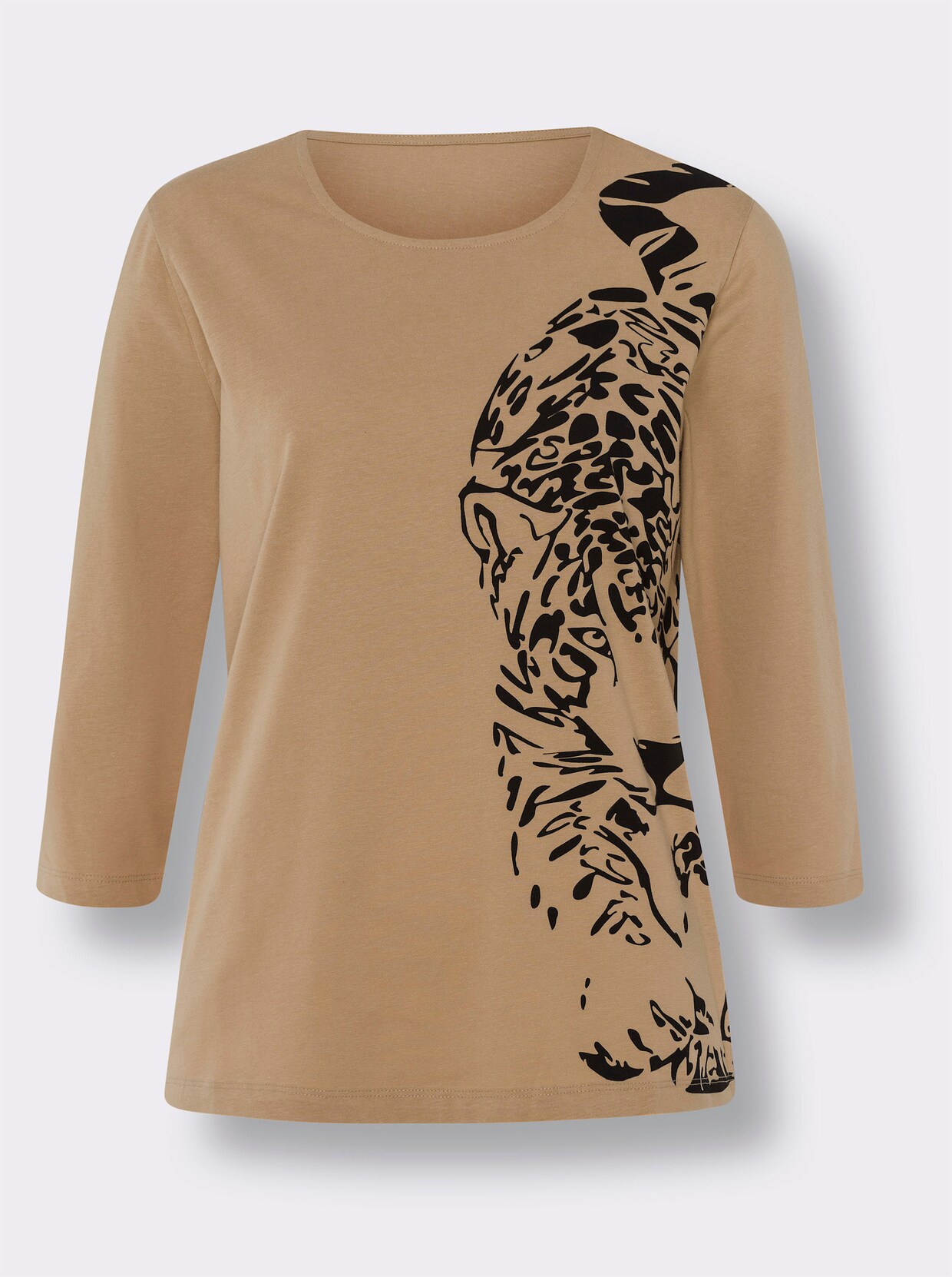 Shirt met 3/4-mouw - camel/zwart