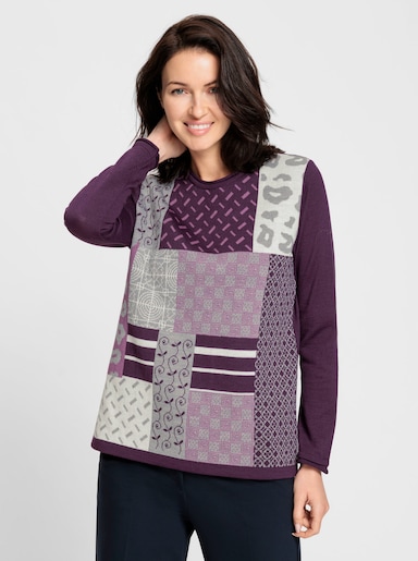 Jacquardpullover in Patch-Optik - traube-violett-gemustert