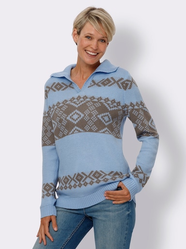 Norwegerpullover - eisblau-taupe-gemustert