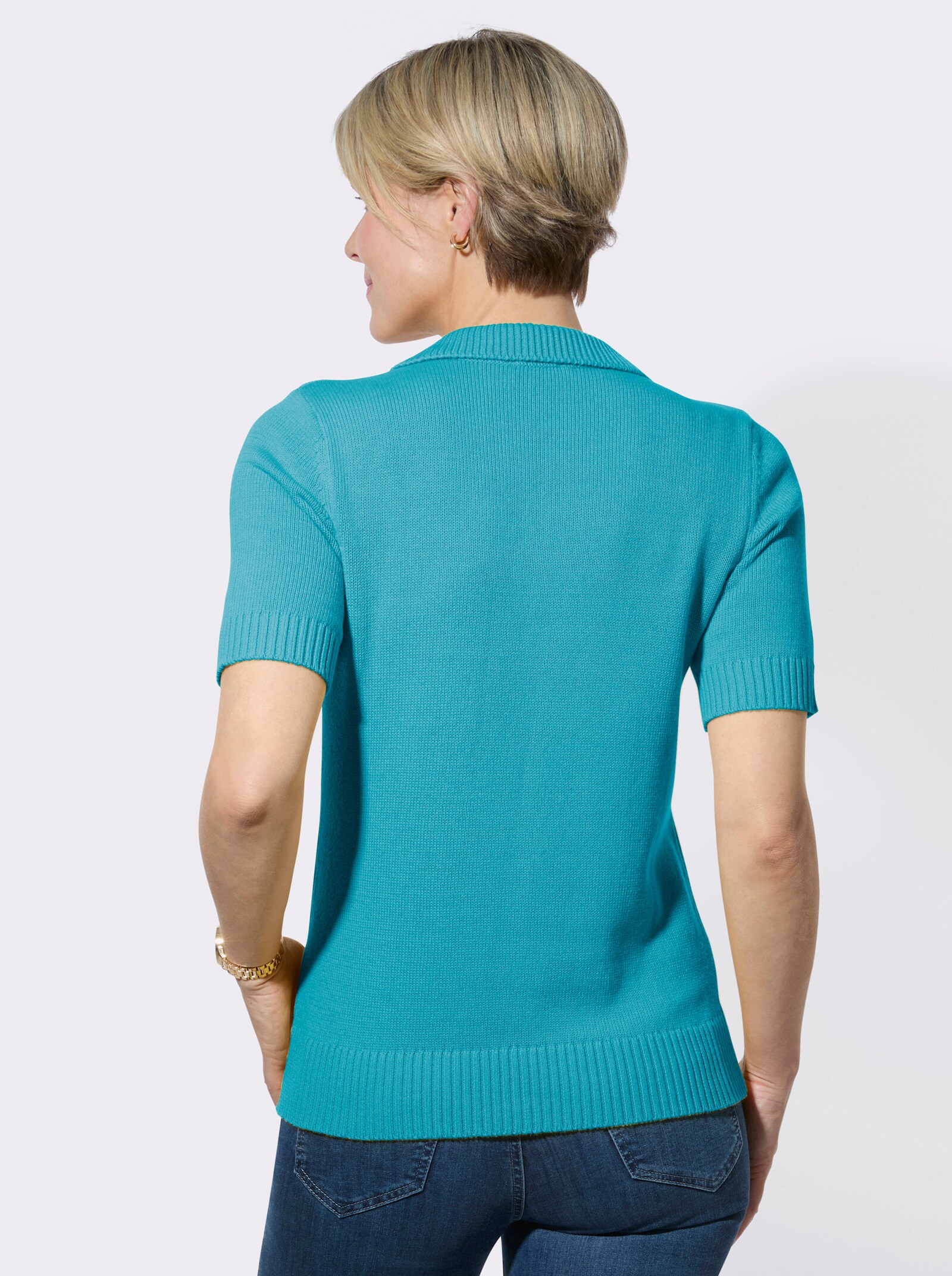Polopullover mit Rippabschlüssen - türkis