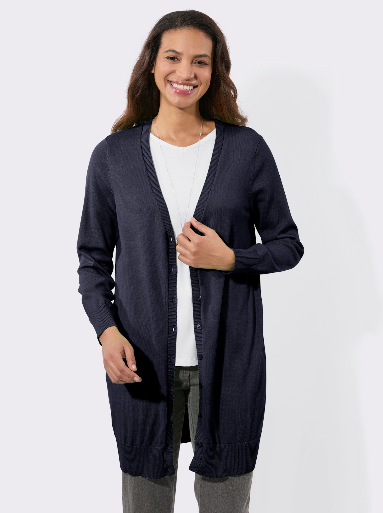 Veste longue en tricot avec bords-côtes - marine