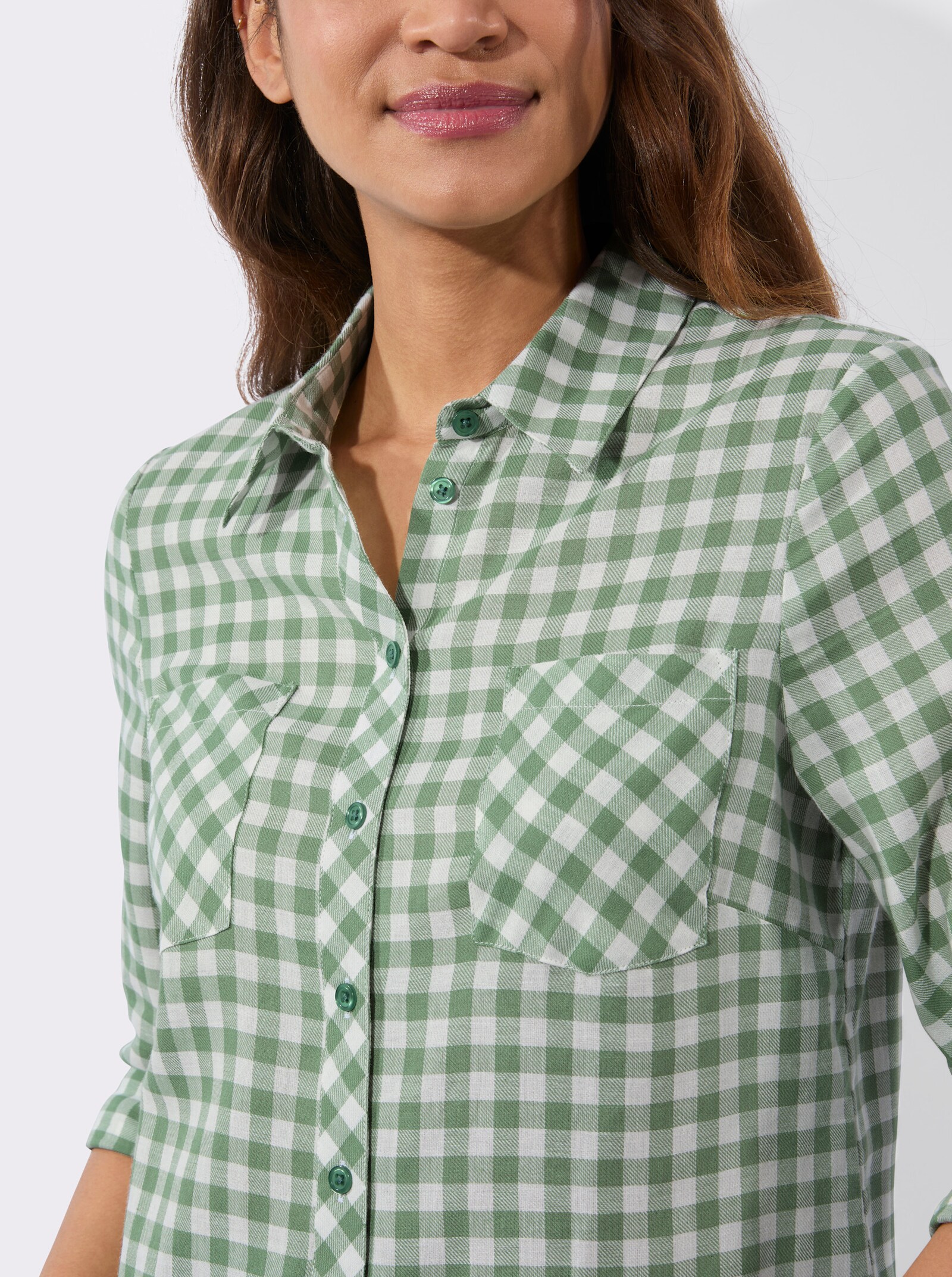 Flanellbluse im Karo-Dessin - eucalyptus-ecru-kariert