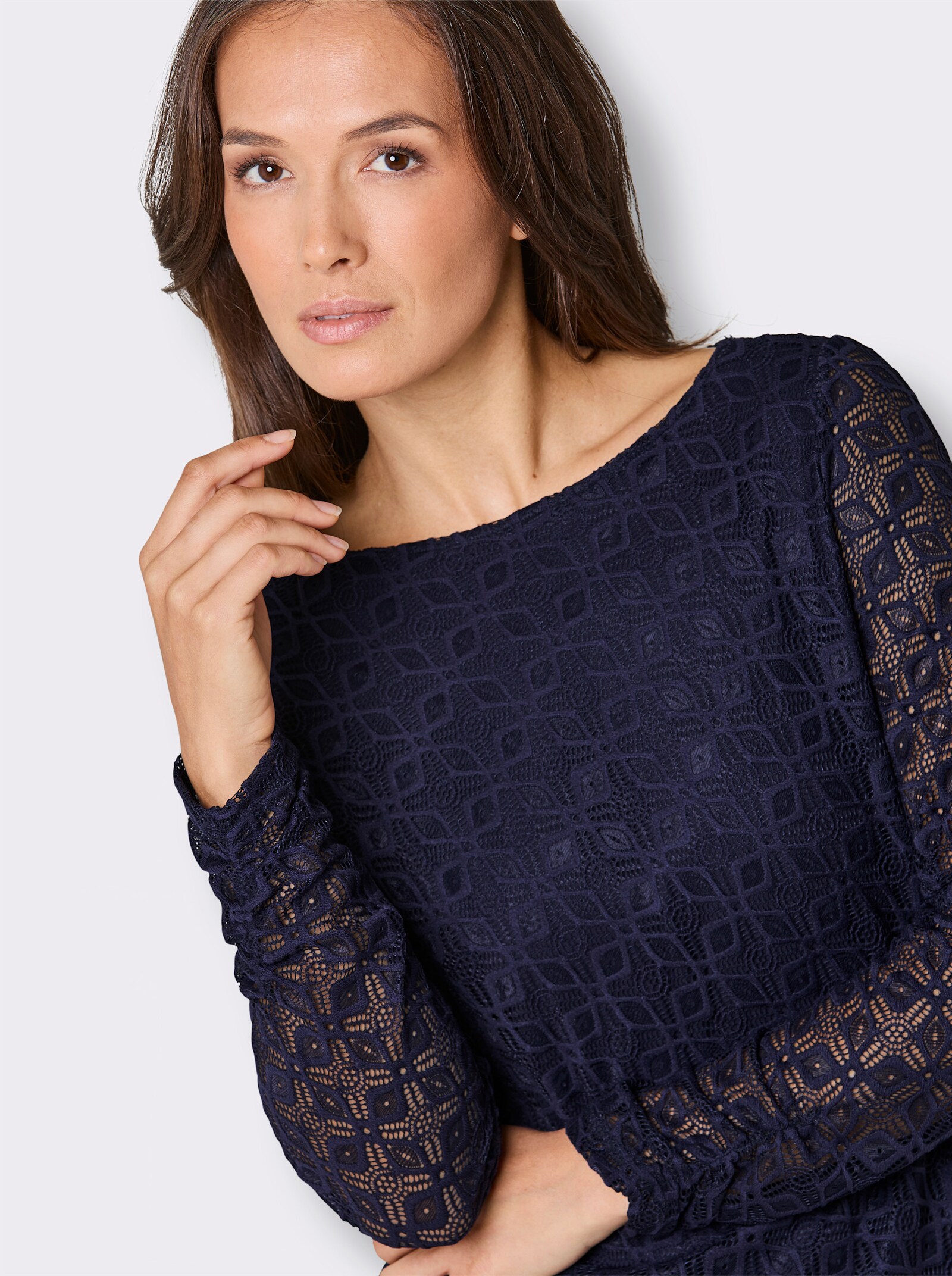 CREATION L PREMIUM Spitzenshirt in Elastik-Qualität - marine
