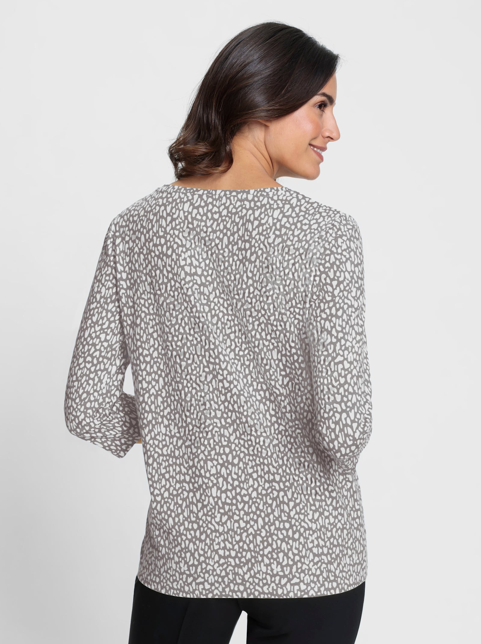 Tričko s 3/4 rukávem a drobným potiskem - bílá-šedá-potisk