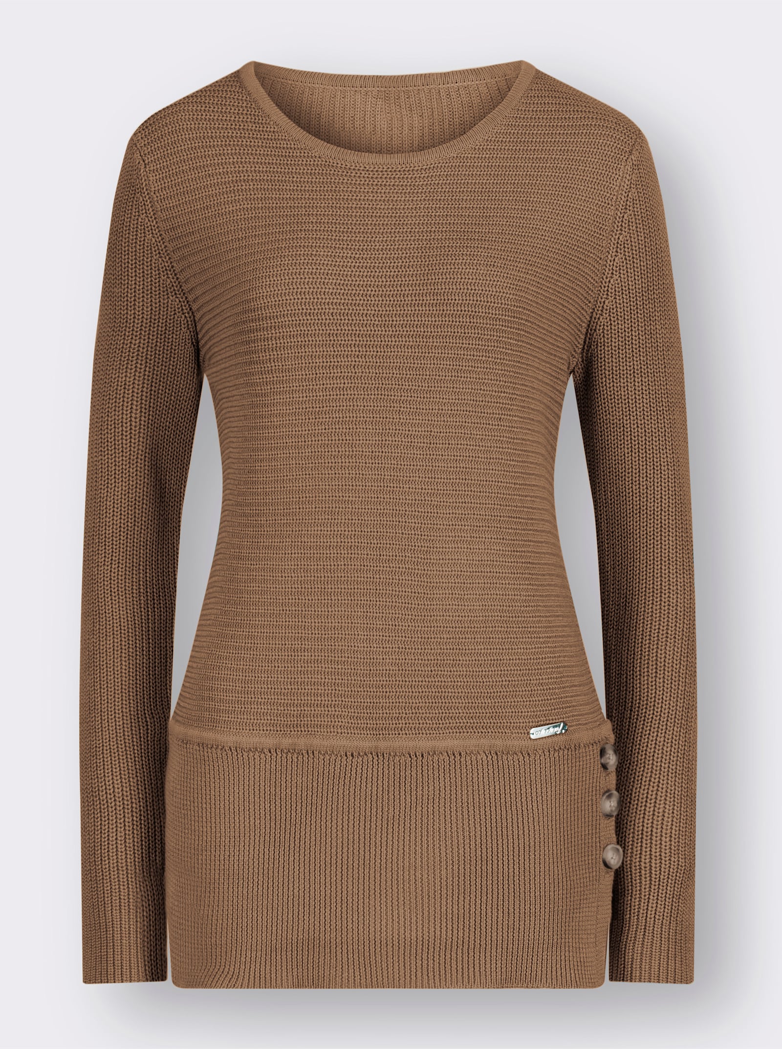 Pullover met ronde hals van onderhoudsarm materiaal - camel
