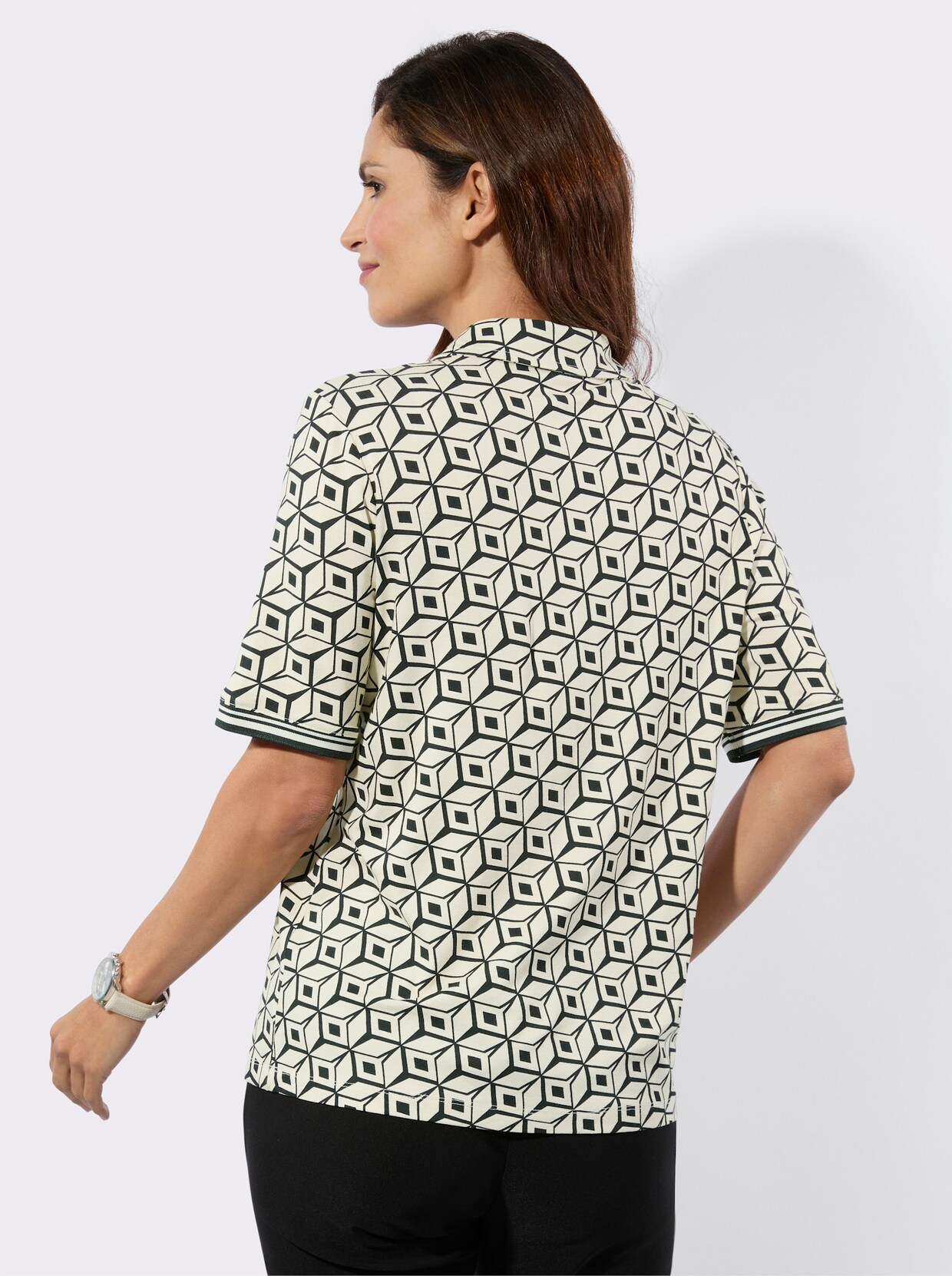 Poloshirt im Grafikmuster - champagner-schwarz-bedruckt