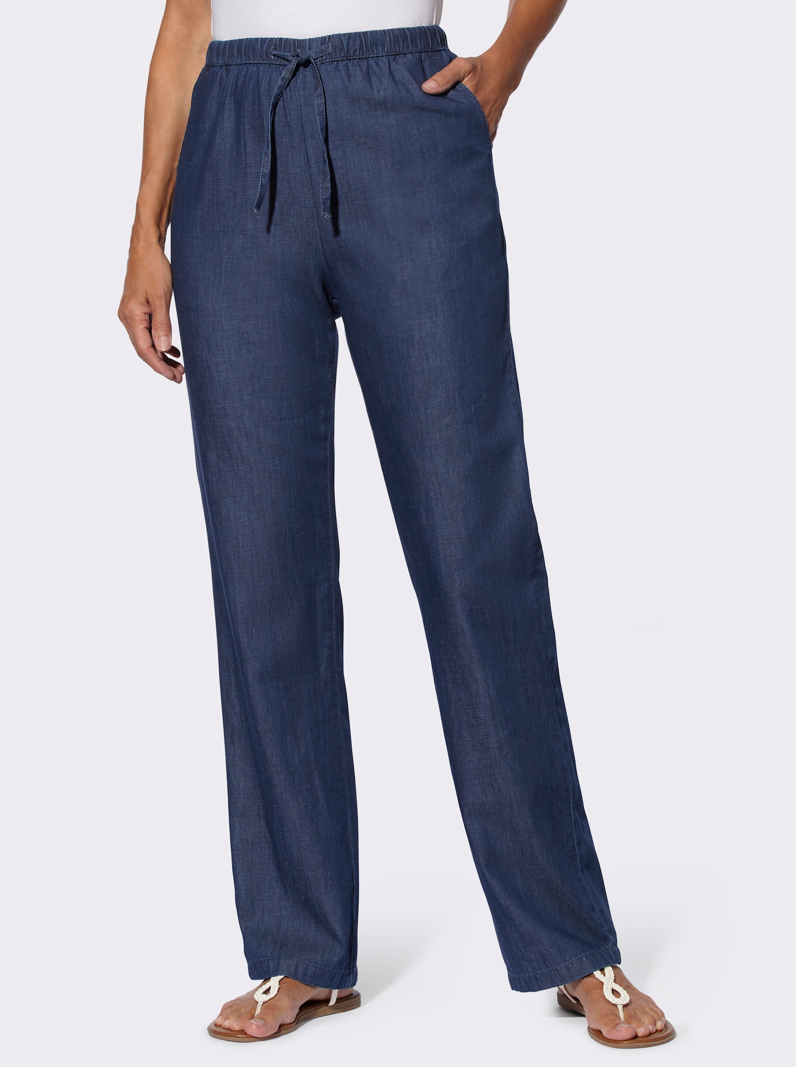 Jeans mit weitem Bein - blue-stone-washed