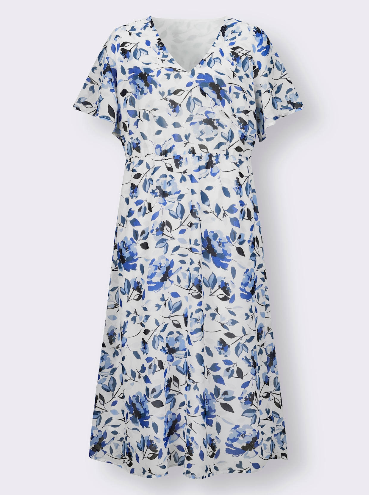 Šaty s květinovým vzorem - bílá-námořnická modrá-potisk