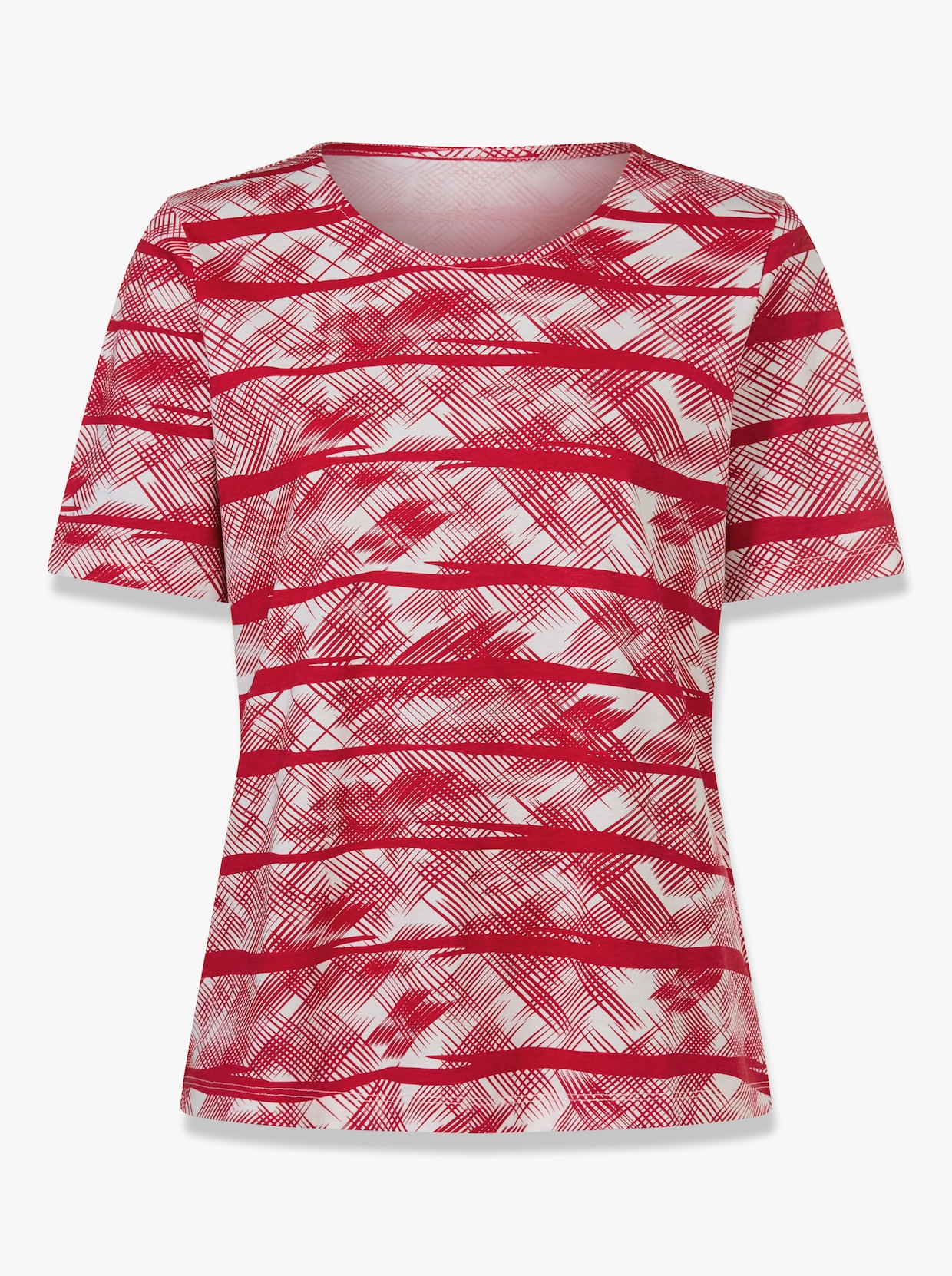 Kurzarmshirt - rot-ecru-bedruckt