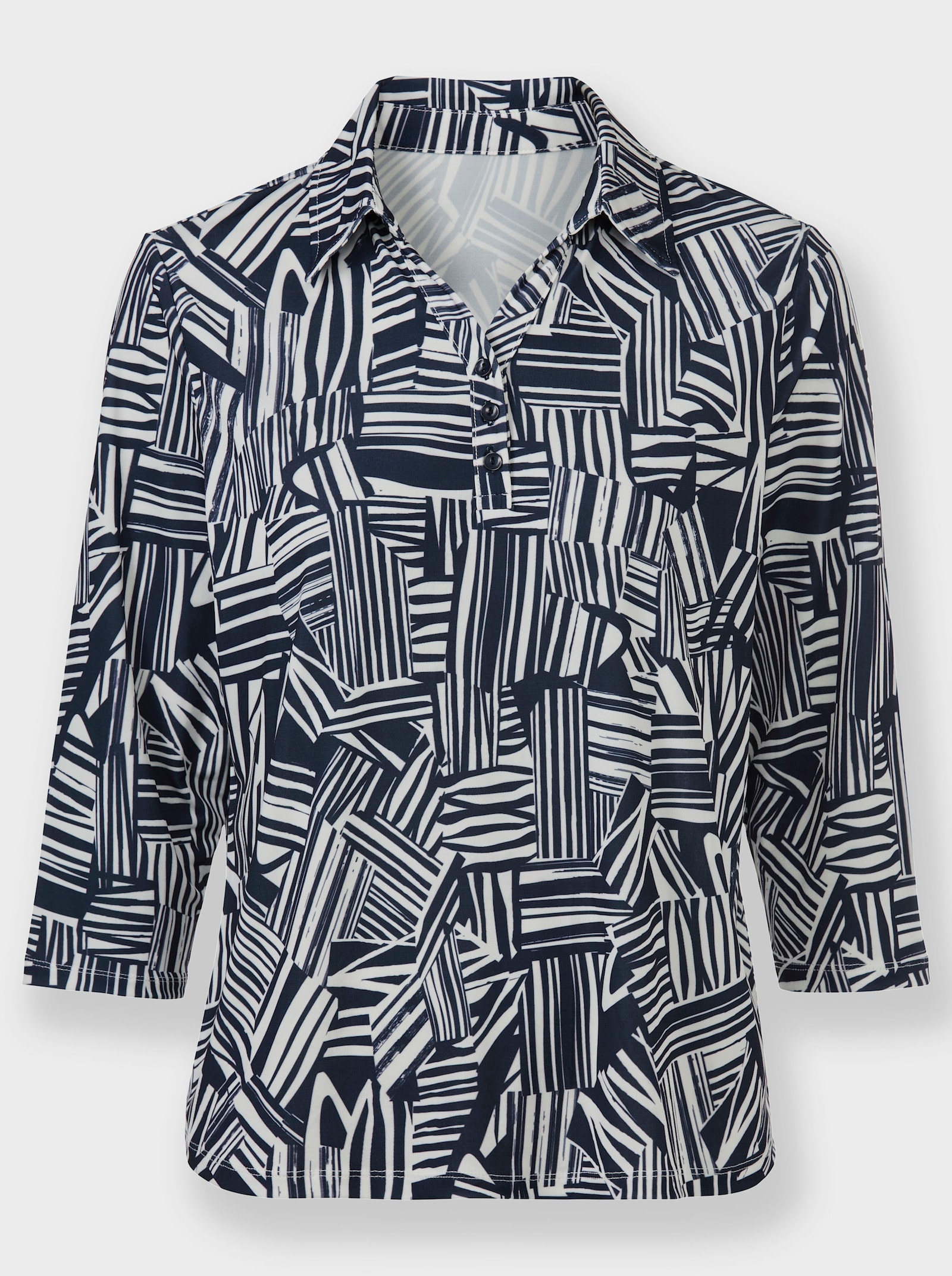 Poloshirt im Grafik-Dessin - marine-ecru-bedruckt