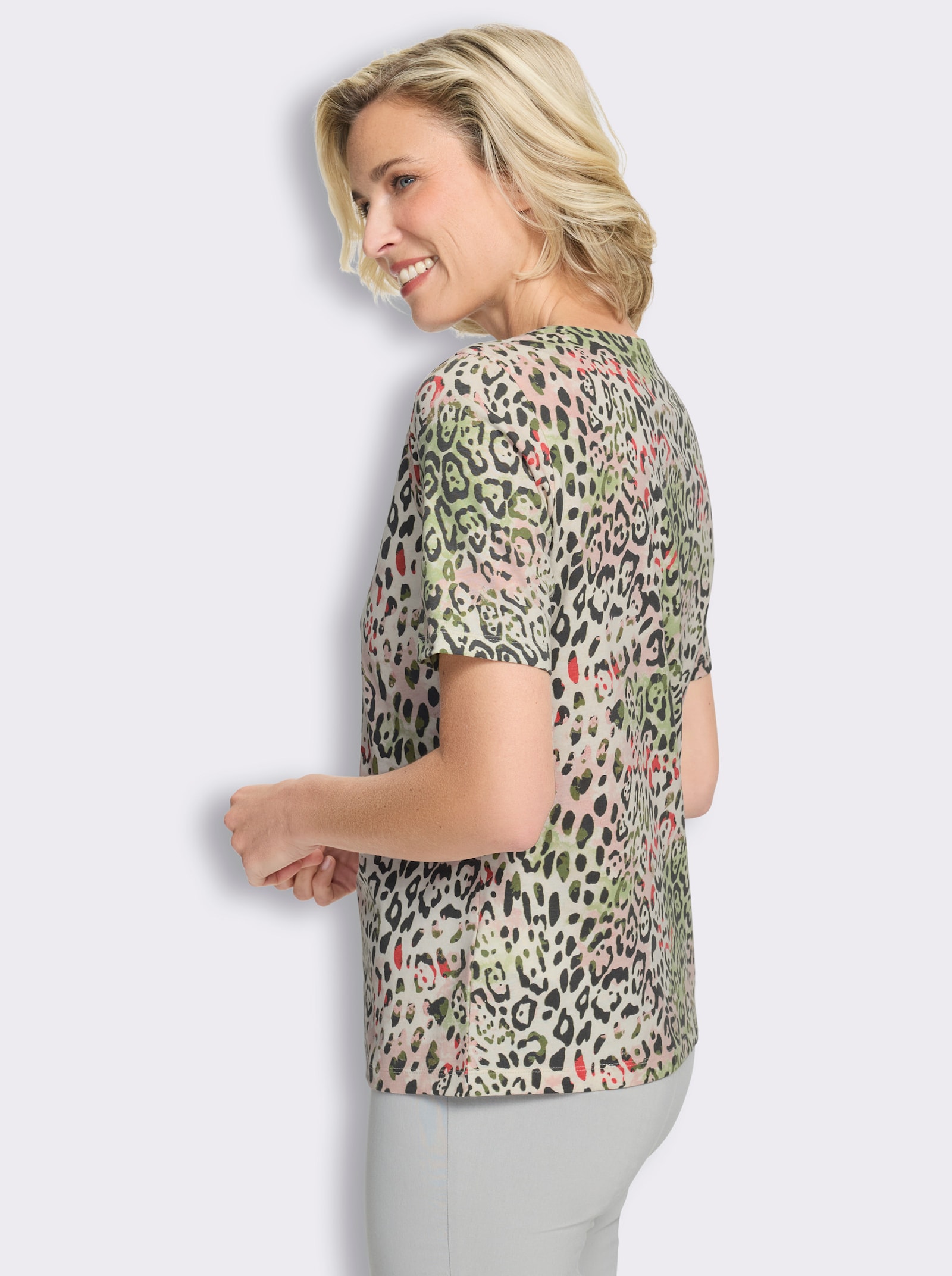 Kurzarmshirt mit Animal-Print - champagner-anthrazit-bedruckt