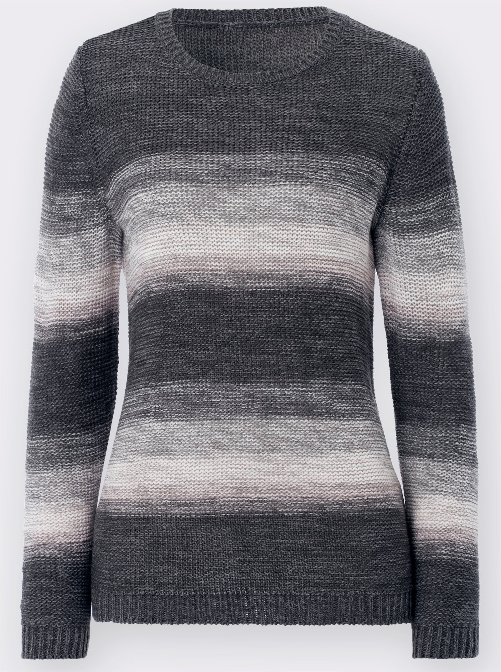 Rundhalspullover aus Feinstrick - grau-rosé