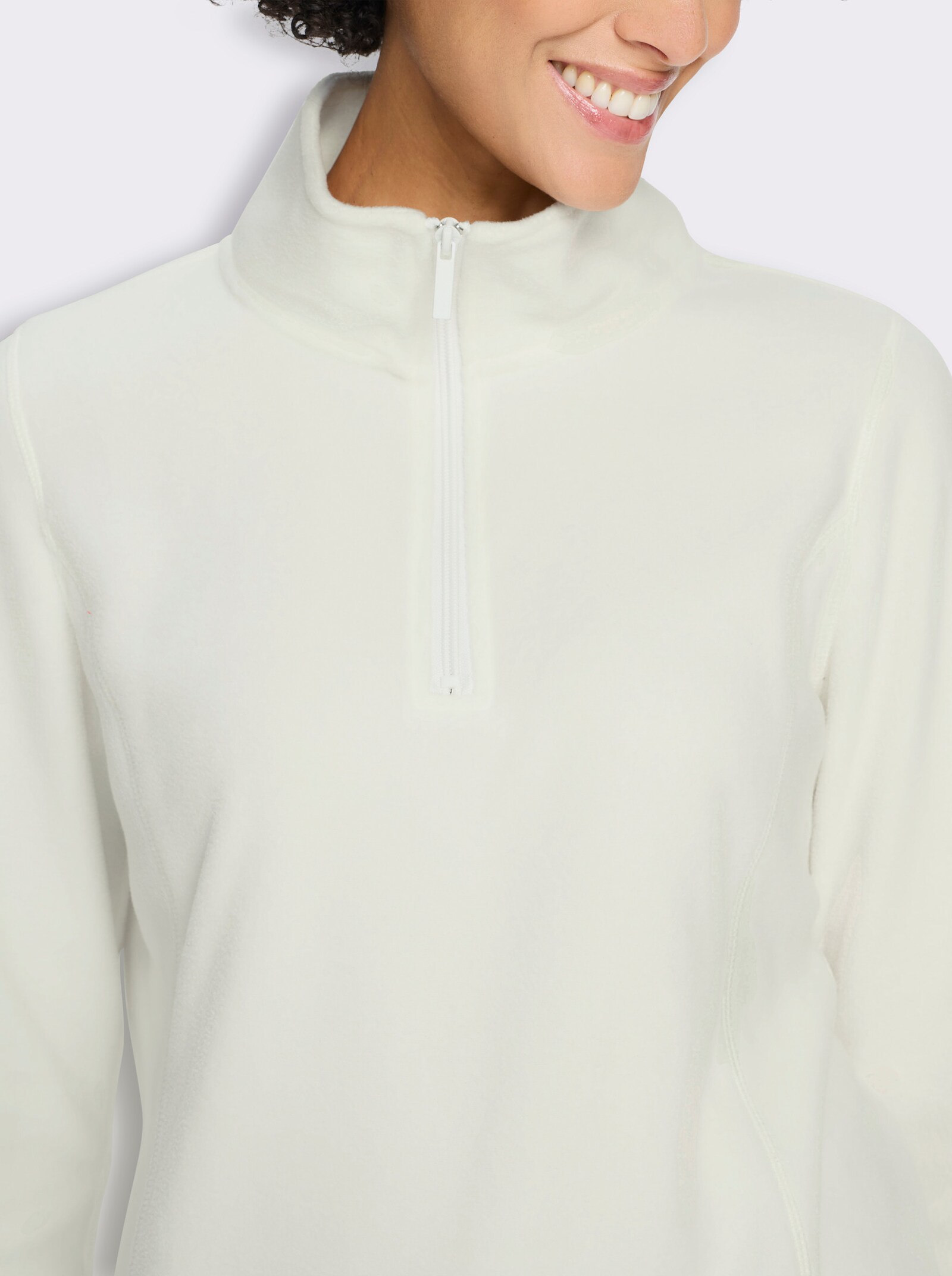 Fleeceshirt mit Stehkragen - ecru