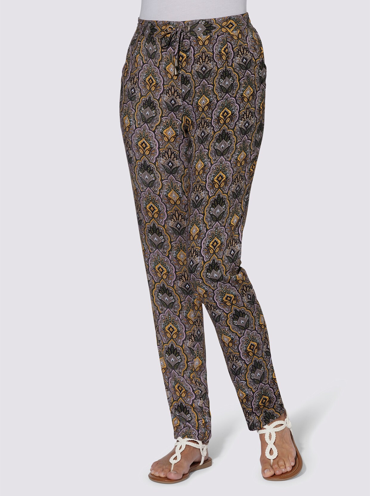 Schlupfhose - ocker-ecru-bedruckt