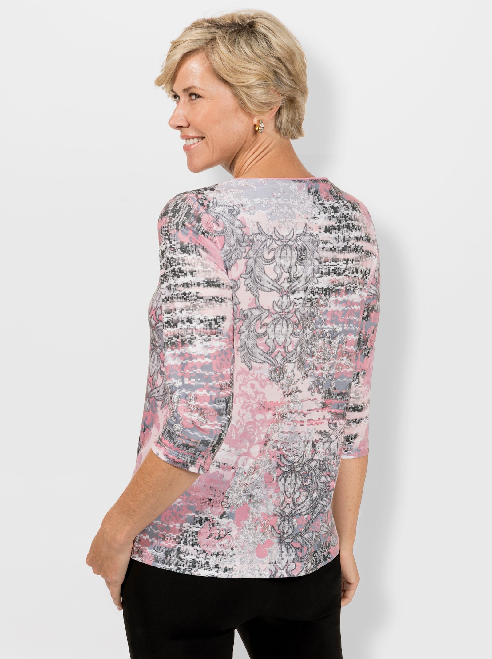 3/4-Arm-Shirt mit 3 Zierknöpfen - hortensie-steingrau-bedruckt