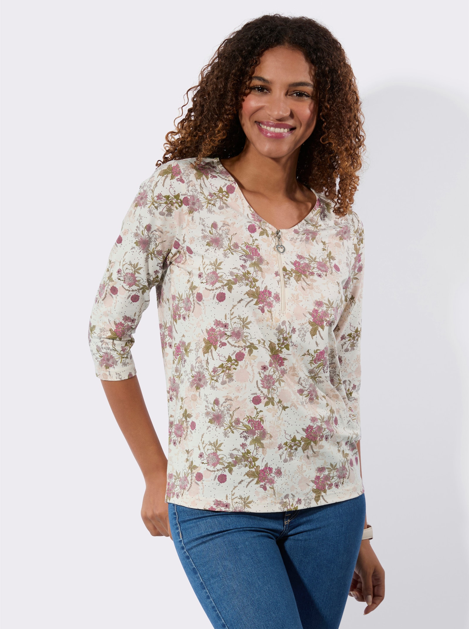 Shirt met 3/4-mouw - champagne/hortensia bedrukt