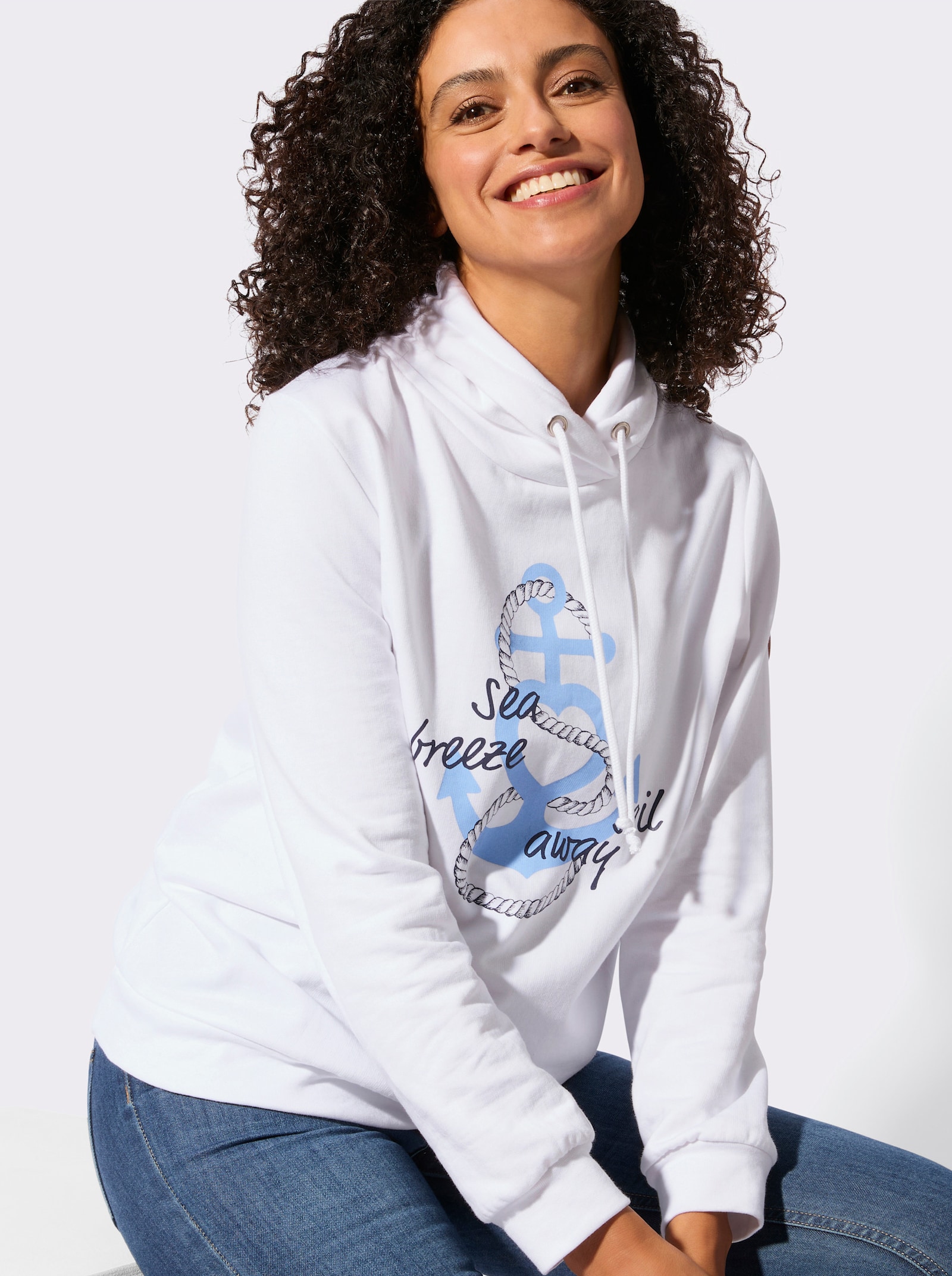 Sweatshirt mit weich angerauter Innenseite - weiß