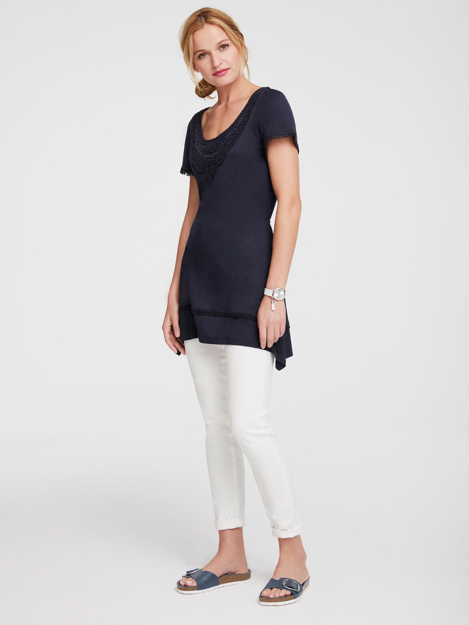 heine Longshirt mit Zipfelsaum - marine