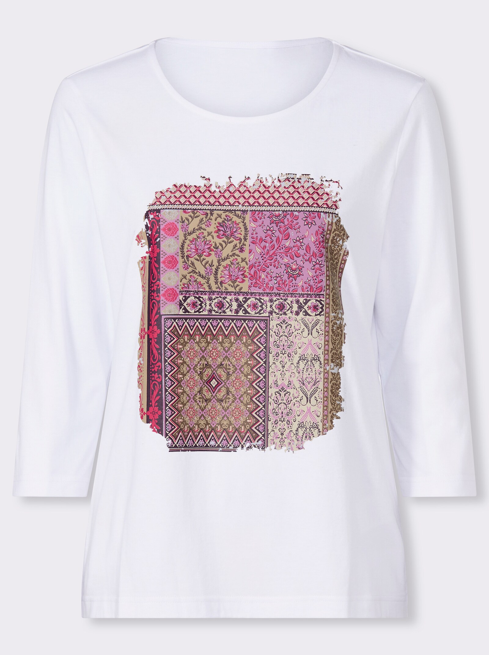 3/4-Arm-Shirt mit Patchwork-Muster - weiß-traube