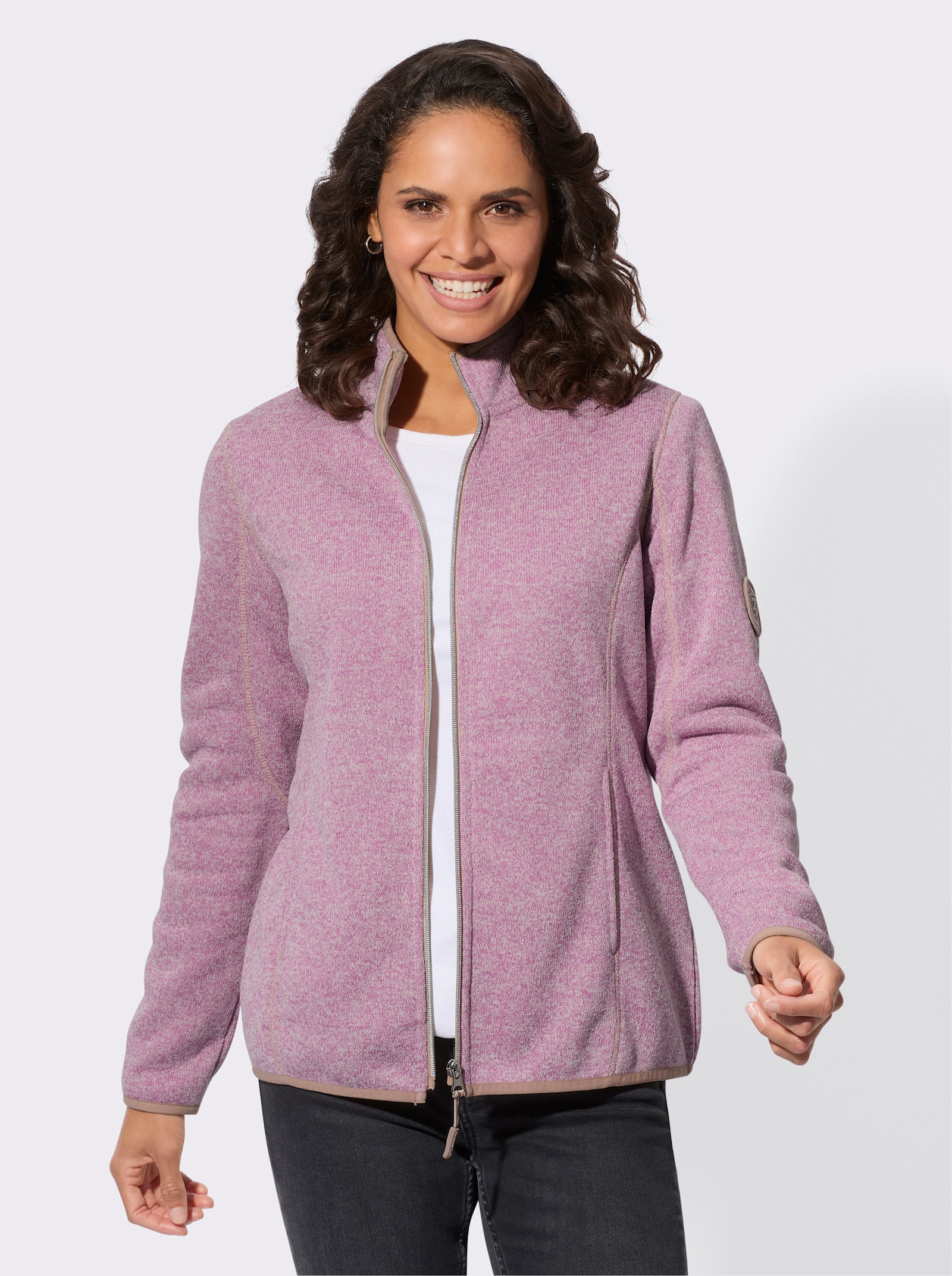Strickfleece-Jacke mit Nahttaschen - orchidee-meliert