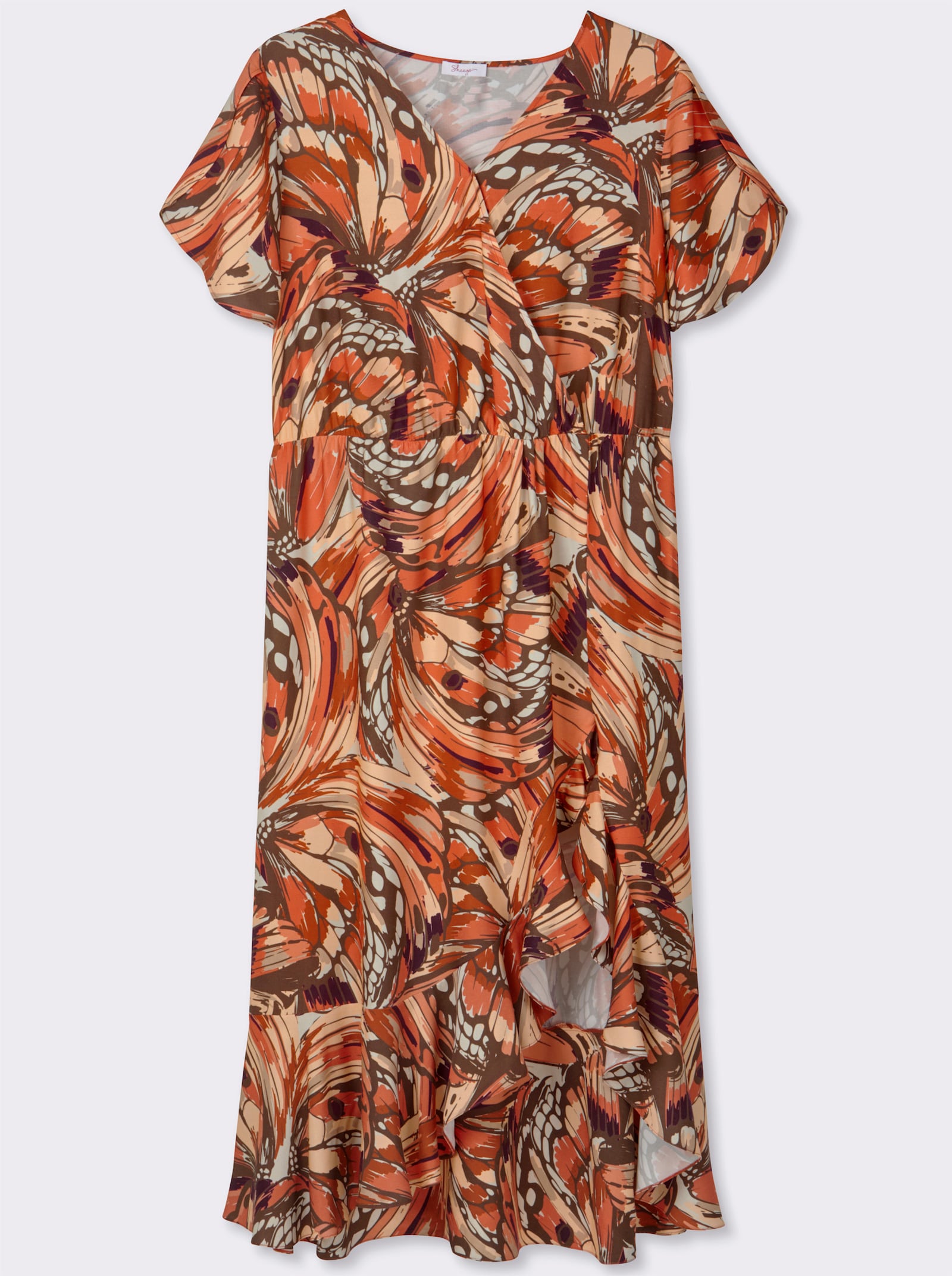 sheego Volantkleid mit Schmetterlingsprint - schoko-sand-bedruckt