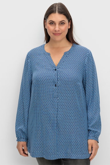 sheego Tunika mit Minimal-Druck, Longform - tiefblau-gemustert